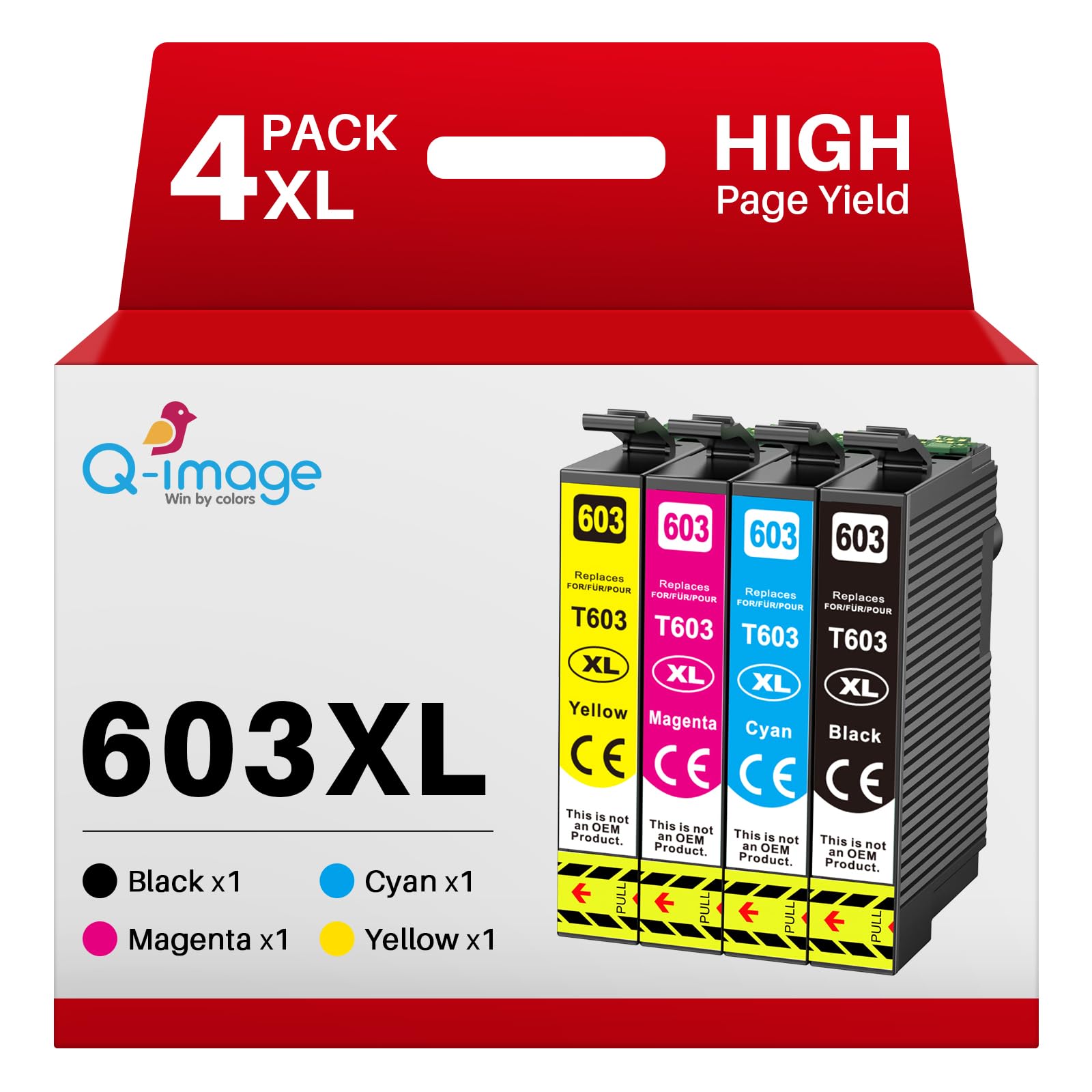 Q-image 603XL Cartucce multipack compatibili con cartucce 603 603XL per XP-3100 XP-3105 XP-4155 XP-2105 XP-2150 XP-3150 XP-4100 Workforce WF-2830 WF-2835 WF-2840 WF-2850 (4 Pack)