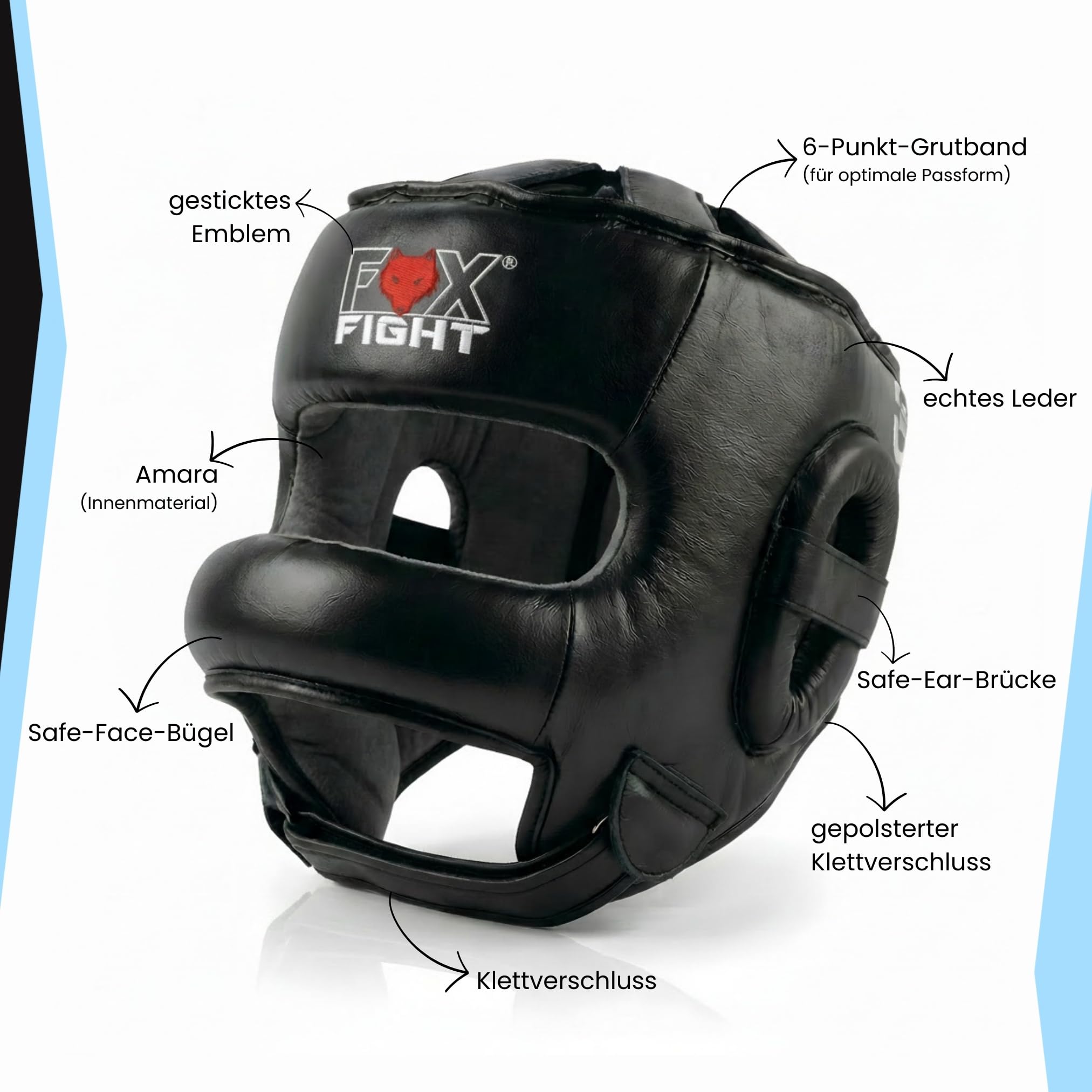 Fox de Protection Fight Arceau de Protection avec (Nez) Tête schuts Headguard/Cuir – Noir