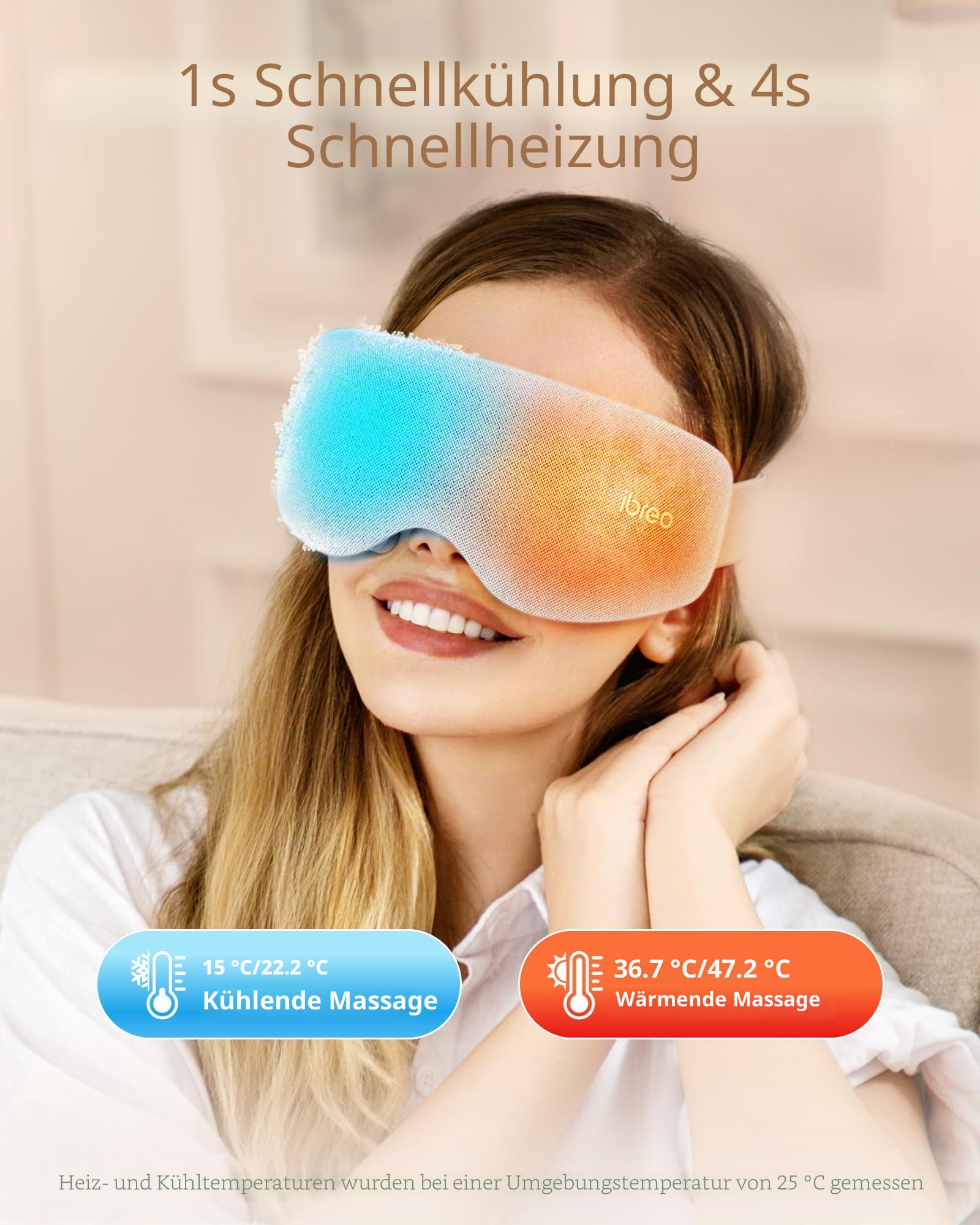 Augenmassager mit 2 Stufen Hitze & Kühle, 150 Minuten Gebrauch, 3 Modi &14 Vibrationsköpfe, Beheizte Augenmaske mit Bluetooth-Musik für Augenbelastung und Schwellungen