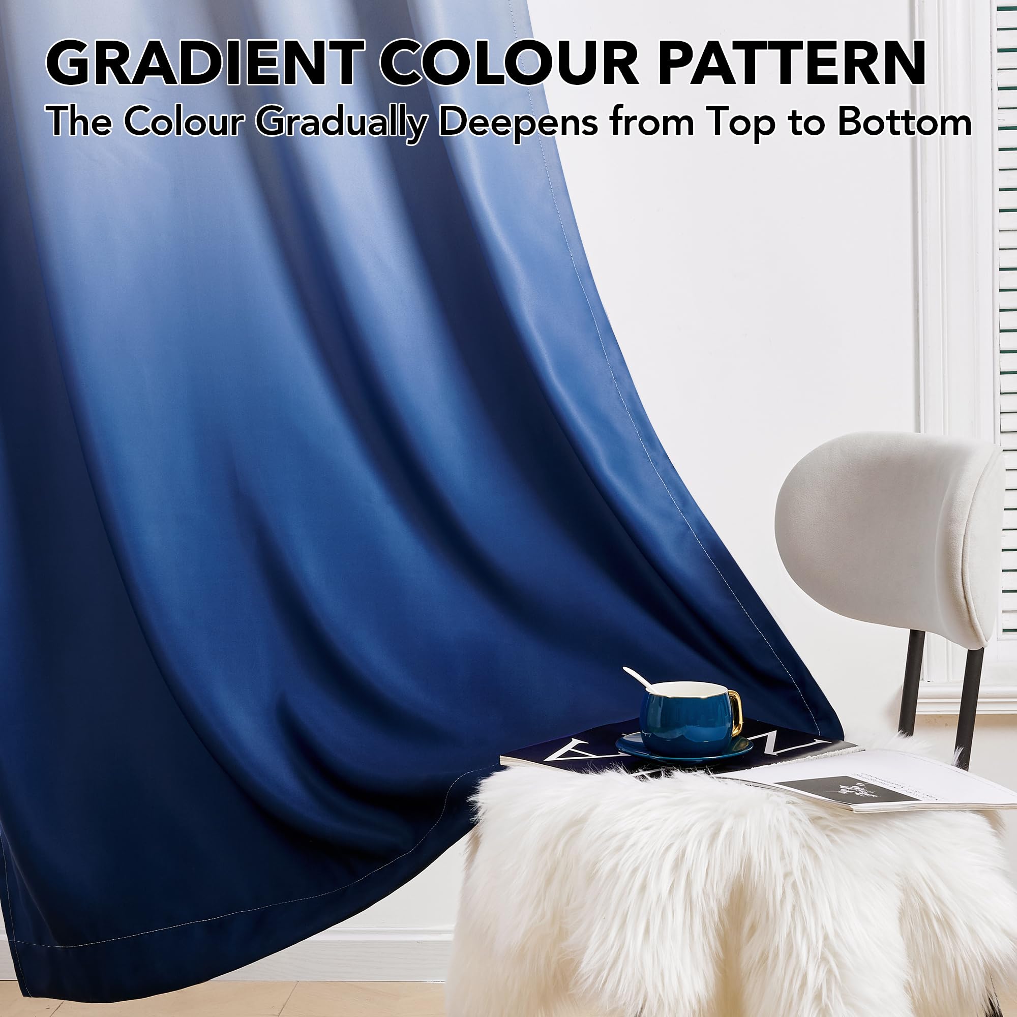 Deconovo Blackout Curtains for Bedroom Thermal Eyelet Curtains Drapes Noise Reducing Curtains for Kitchen 46 x 54 Inch Navy Blue and White 2 Panels - Image 3