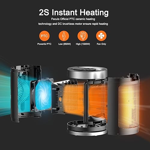 Miniatura 3 de Calentador de espacio para uso en interiores, calentador portátil de cerámica PTC de 1500 W con termostato y control remoto, temporizador de 12