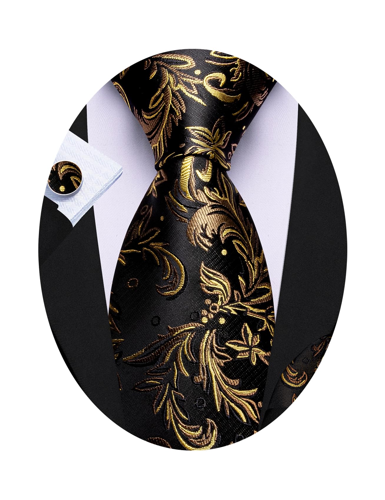 Barry.Wang Flower Ties for Men Handkerchief Cufflinks Set Wedding Necktie Set Party