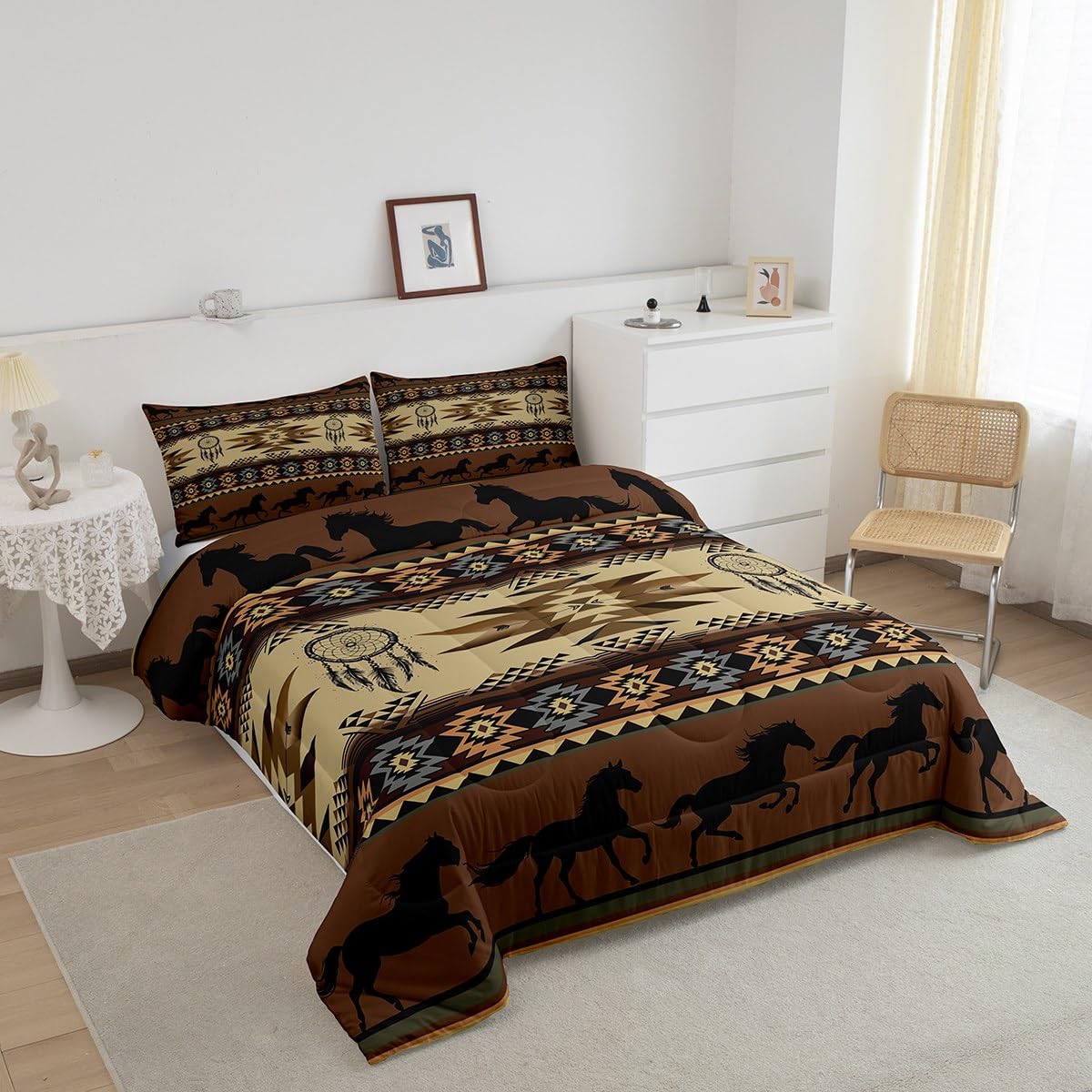 Feelyou Boho Bedding Set Queen Size Kids Southwestern Native Aztec Comforter Cover for Boys Girls Teens Southwest Native American Design Duvet Cover Brown Breathable Soft Lightweight Microfiber