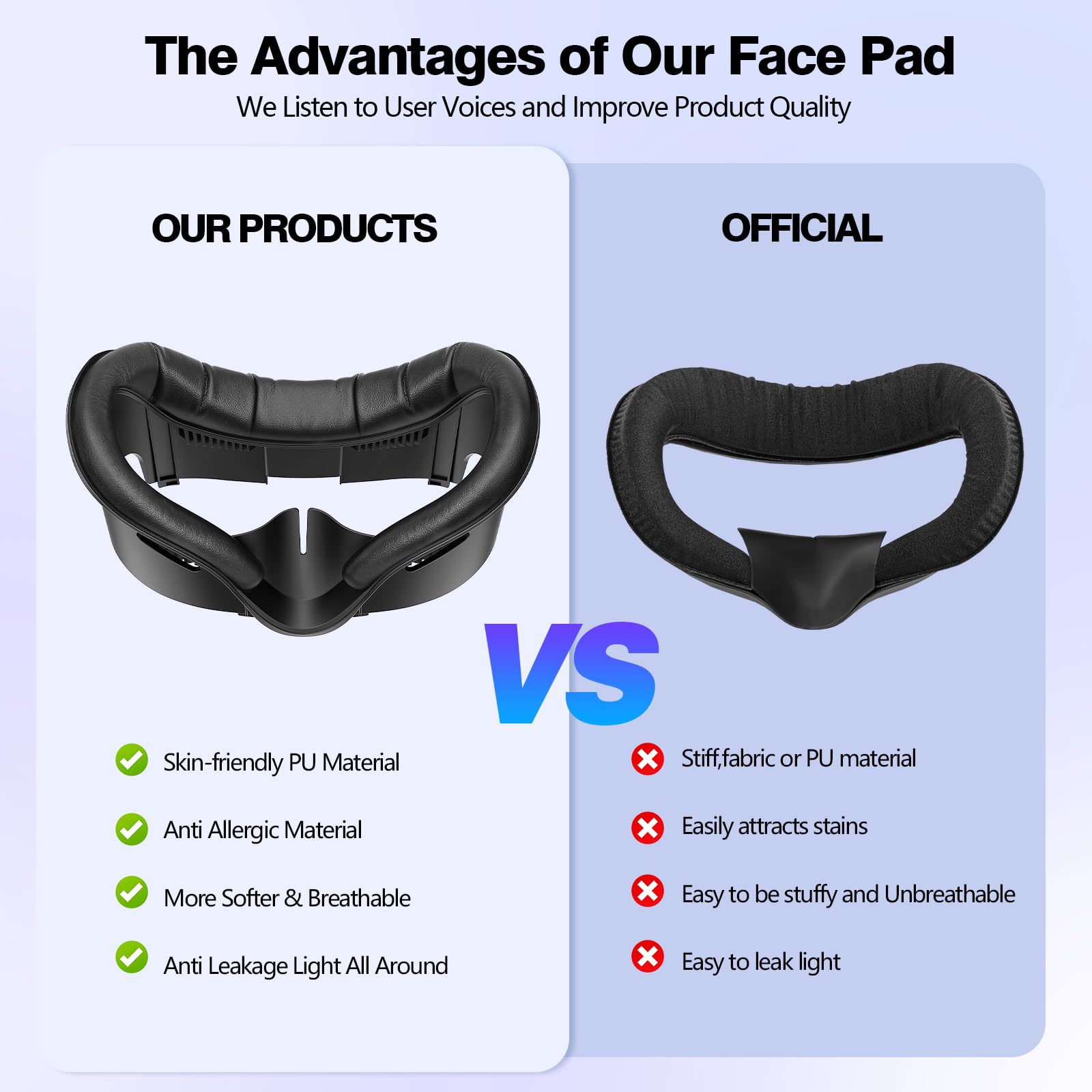 Face Cover Pad for Meta/Oculus Quest 3S, Sweatproof PU Leather Facial Interface, Soft Face Cushion Pad - Meta Quest 3S VR Accessories, Lightweight, Breathable, Ergonomical Design (Quest 3) — Amazon image 3