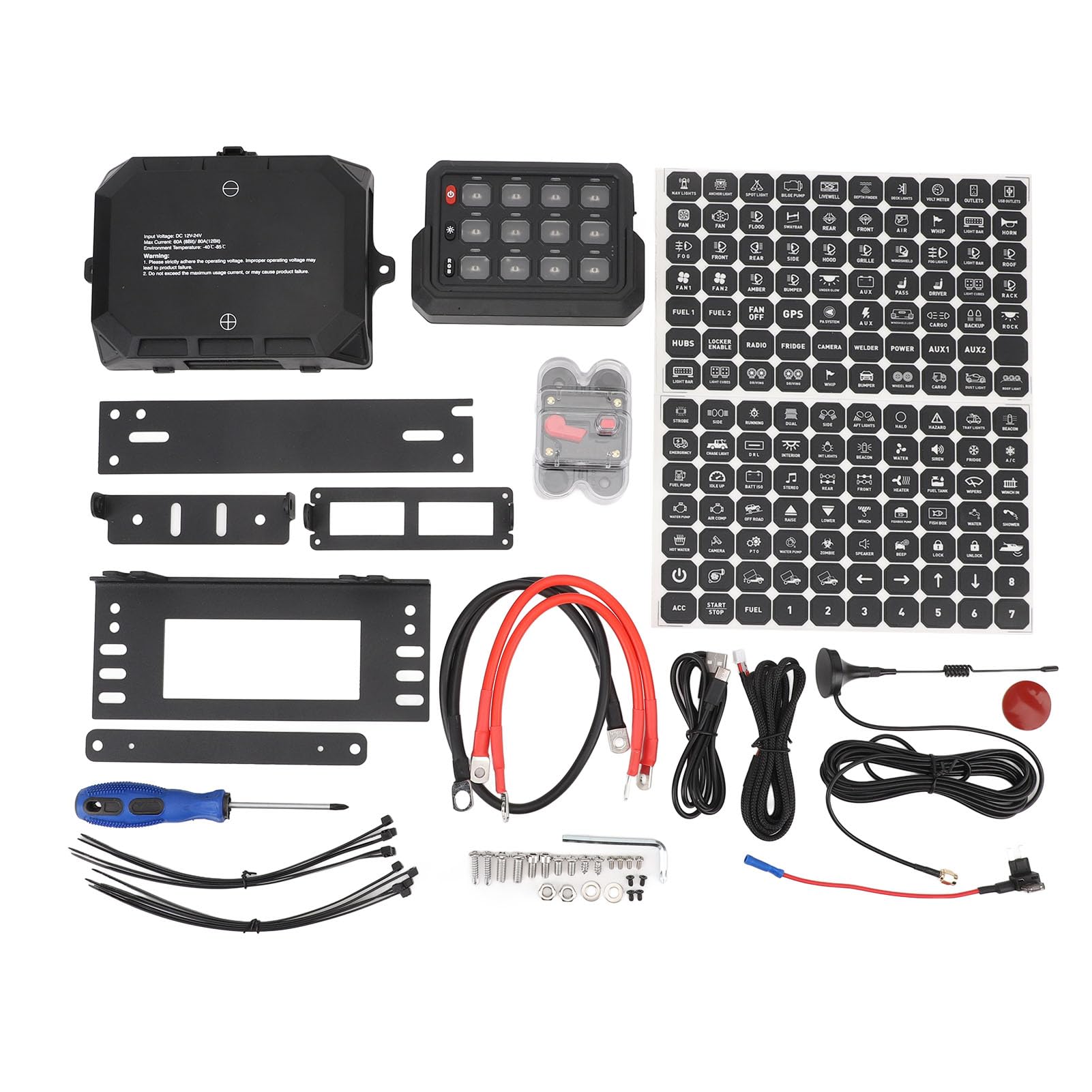 Dilwe Panel Przełączników RGB 12 Gangów, Aluminiowy System Przekaźników LED CNC 12 V 24 V IP65 Wodoodporny Bezprzewodowy Pilot 80A do Ciężarówki Marine SUV ATV UTV Boat Dash