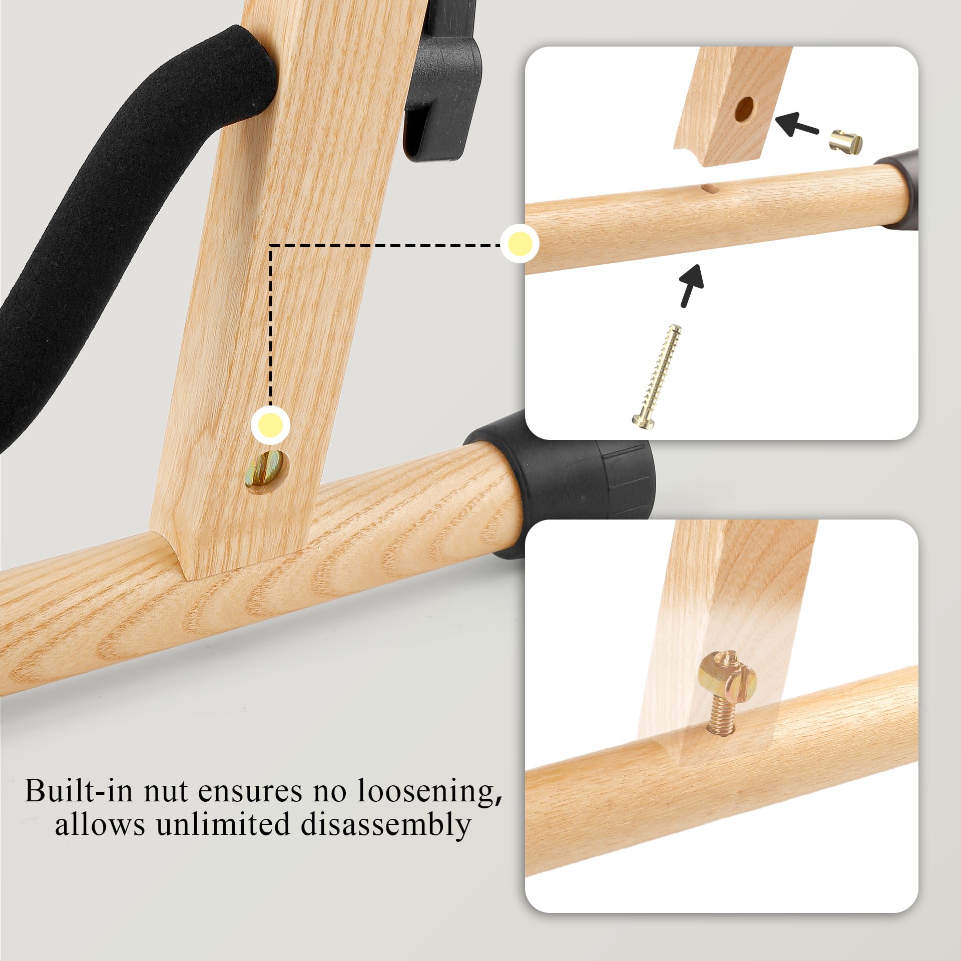 Cello-Ständer mit Bogenhalter, A-förmiger Holzfußständer mit gepolstertem Schaumstoff – Handgefertigte Halterung für 1/2, 3/4, 7/8, 4/4 (Vollgröße) Celli und Gitarren (Ashwood, Cello)