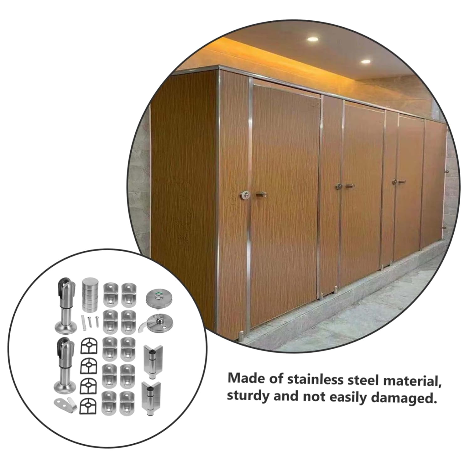 Veemoon 1set Stainless Steel Toilet Partition Fitting Kit Bathroom Hinges and Parts for Public Restroom Installation Easy to Install Modern Design