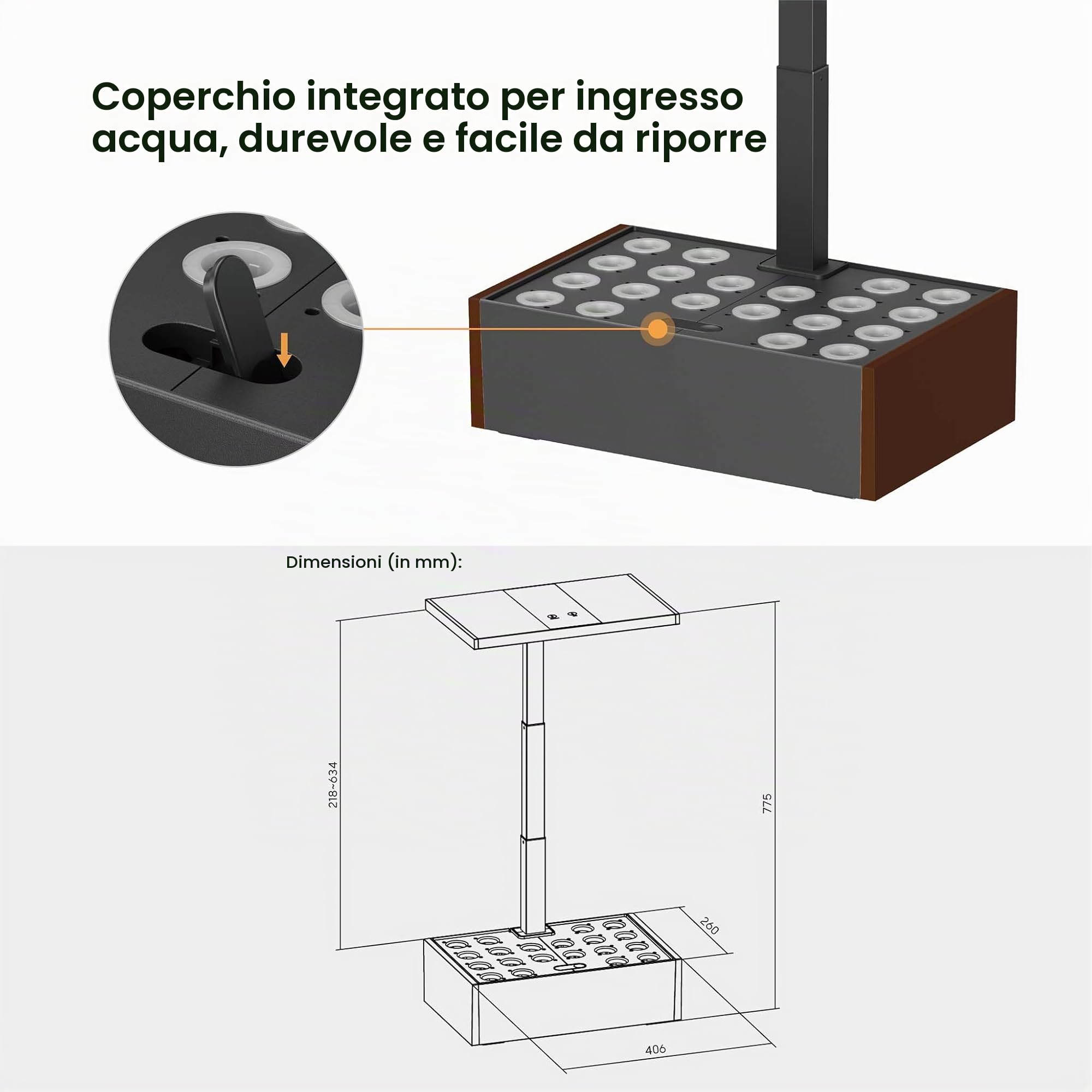 Wiltec Serra idroponica, Set per Coltivazione idroponica in casa, con Pannello di Controllo e LED, Serbatoio Acqua 9,8 l, Altezza Regolabile, Marrone