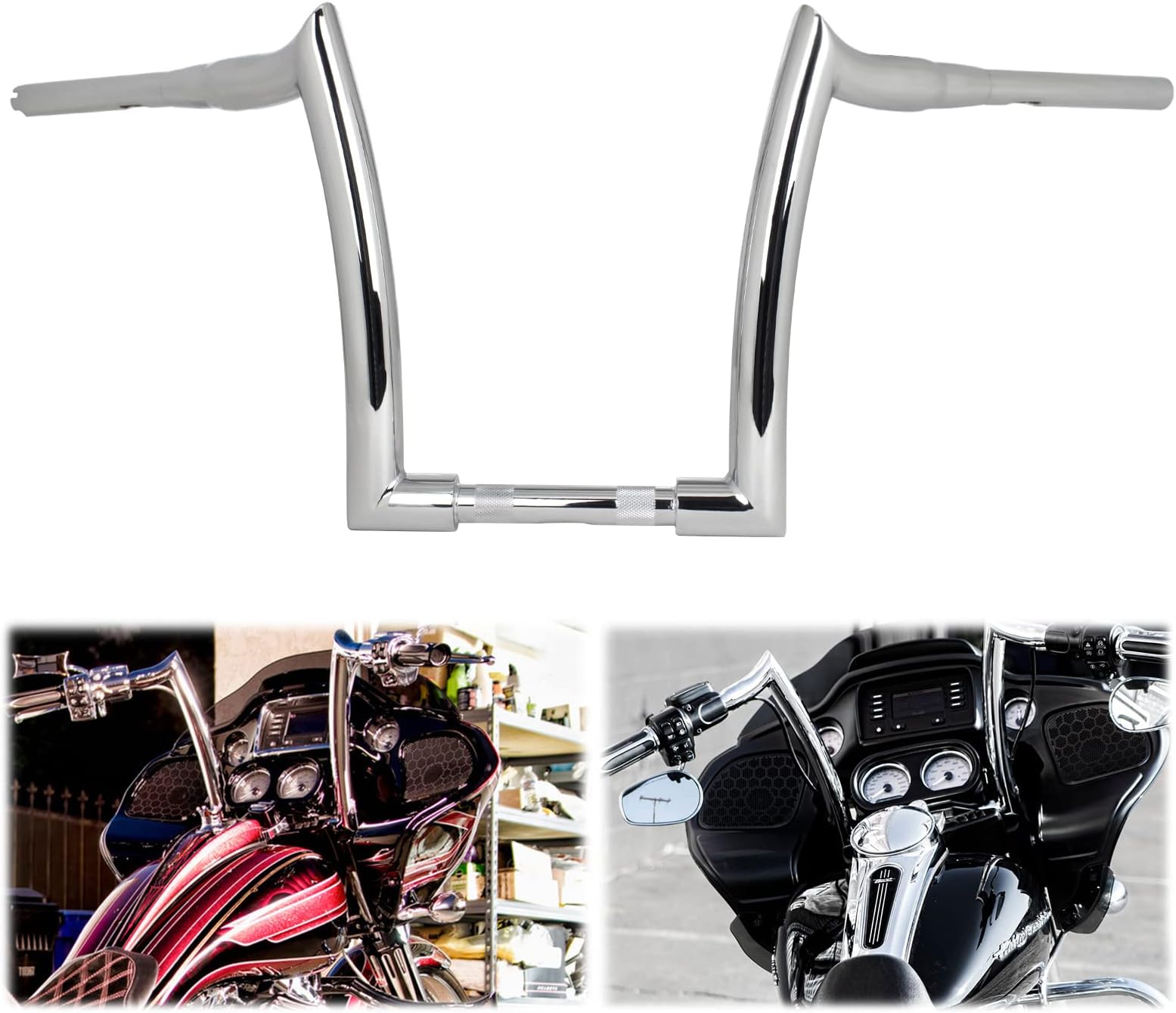 YHTIMIOX 12" Rise 1.5" Fat Motorcycle Handlebars Sharp Sheep Horn Style Ape Hangers Handlebar Compatible with Harley Dyna Scooter Softail Sportster Road King Chrome