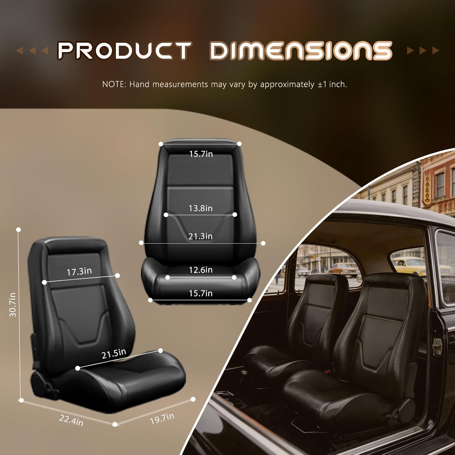 2 Pieces Universal Racing Seats with Dual Lock Sliders, 1 Pair PVC Leather Bucket Seats for Cars, Adjustable Car Seats, Driver and Passenger Side (OBS Black A)