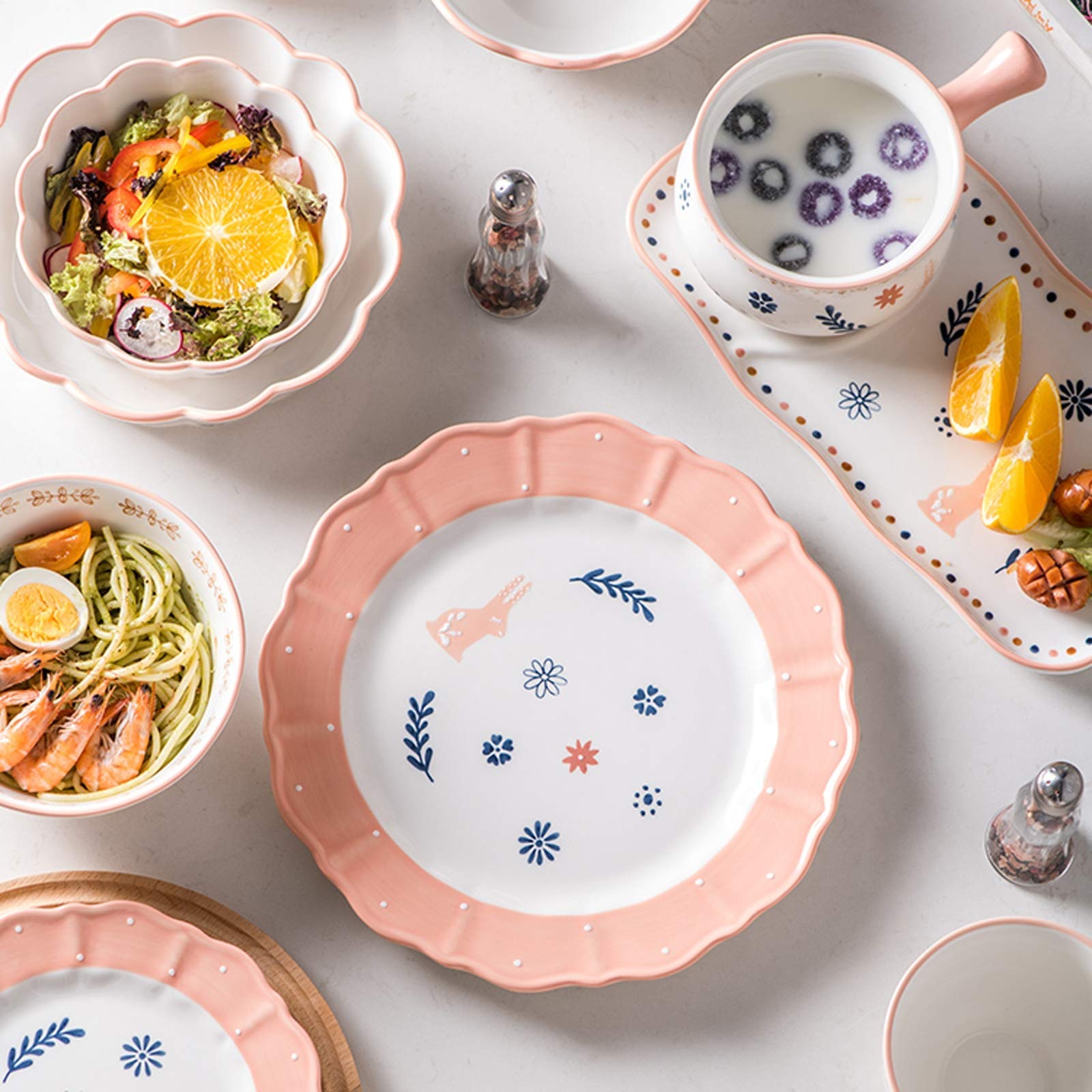 Ensemble de Vaisselle de Cuisine, Ensembles de Vaisselle en céramique, Ensemble de dîner en Porcelaine à Motif de Lapin 33 pièces pour Mariage, Ensemble de TASS(