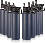 Volhoply 24oz Insulated Water Bottle with Straw Bulk 3 Pack,Metal Wide Mouth Water Bottles with Handle Keep Cold,Reusable Double Wall Flask,Powder Coated Sport Bottle for Holder(Assorted,3 Count)