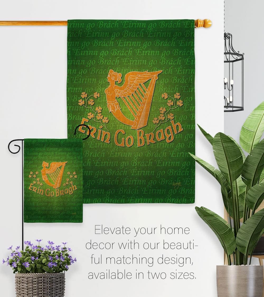 Breeze Decor Erin Go Bragh Set with Stand Springtime St Patrick Shamrock Leprechaun Lucky Coin Holiday March Irish Clover House Banner Small Yard Gift Double-Sided, Garden Flag 13"x 18.5", Made In USA
