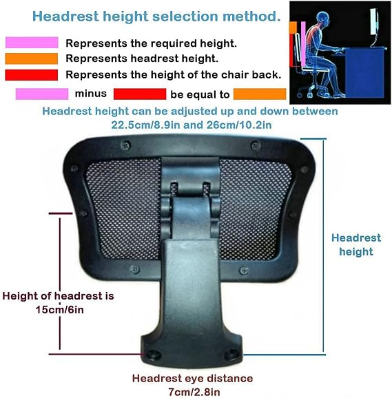SONLED Universal Adjustable Height Upholstered Headrest with Long and Short Screw Accessories for Chair Headrest, Pillow Mesh Chair Ergonomic High Swivel Executive Chair Black 2.2cm/0.86in
