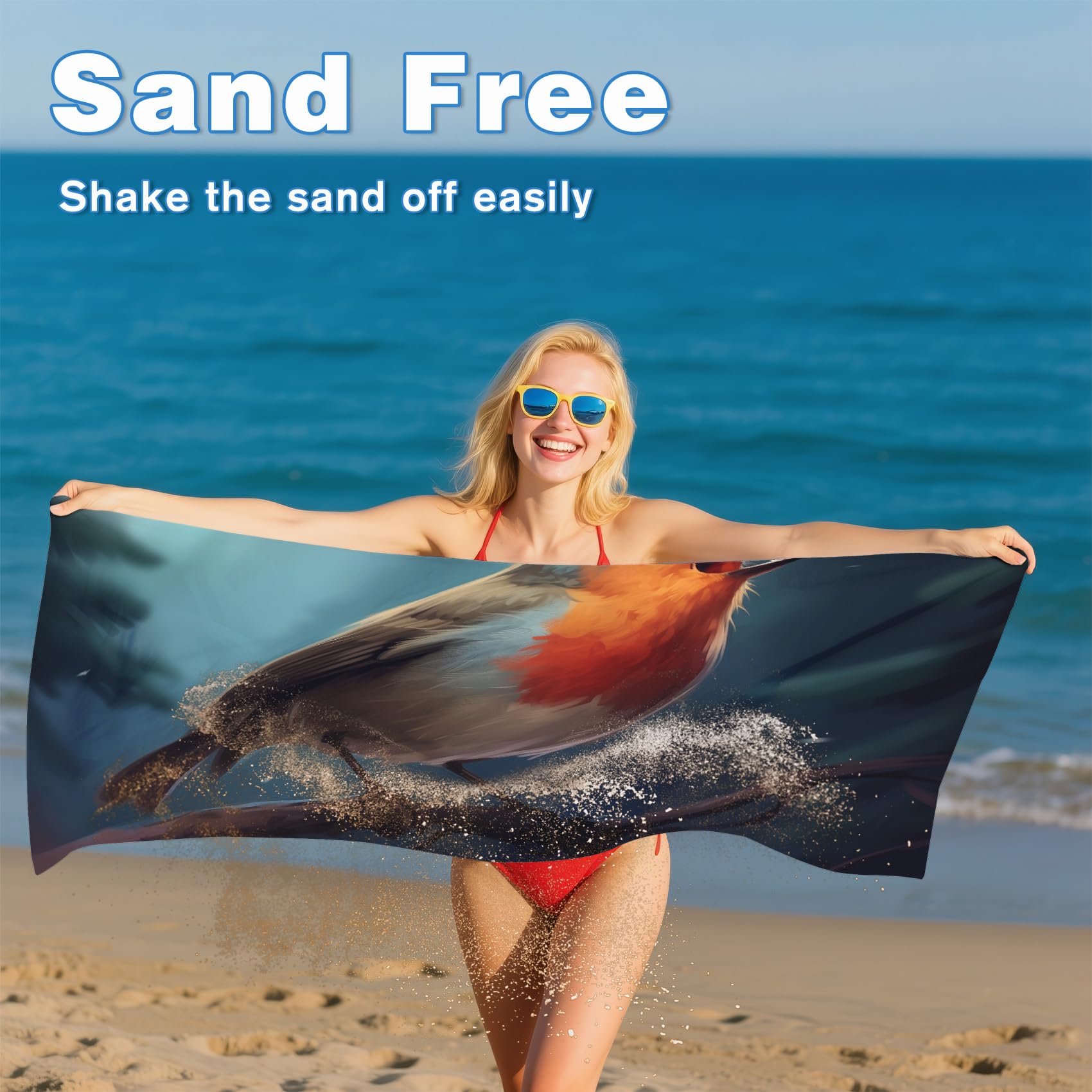 Serviette de Plage XXL Microfibre Oiseaux Motif Animaux, Drap de Plage Séchage Rapide Anti Sable & Légère, Serviette de Bain Grande Taille 100x200 cm, Accessoire & Cadeau été
