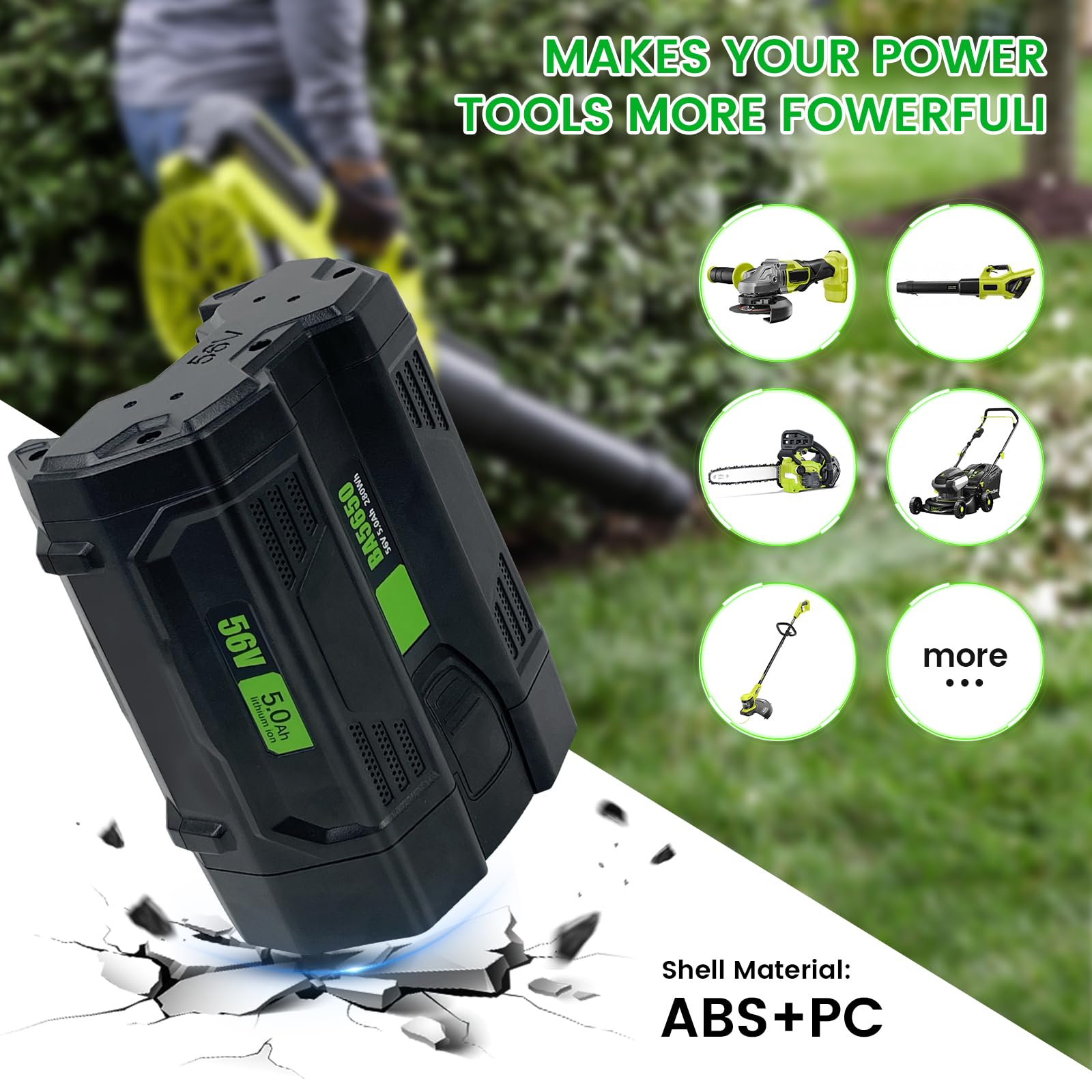56V 5,0Ah Batterie agli ioni di litio di ricambio per batteria EGO 56V Compatibile con LB5302 LB4800E ZT4204L HT65004 CS1800 BX1000 LM2156SP Batteria EGO 56 Volt Power+ per utensili elettrici e