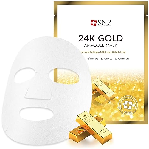 [K Beauty Snp] 24K Gold Ampoule Sheet Mask | Aging Prevention Face Mask | For Tightening, Hydrating, and Brightening | Korean Skin Care | Overnight Face Masks | Moisturizing Sheet Mask | 10 Sheets - 01. 24K Gold