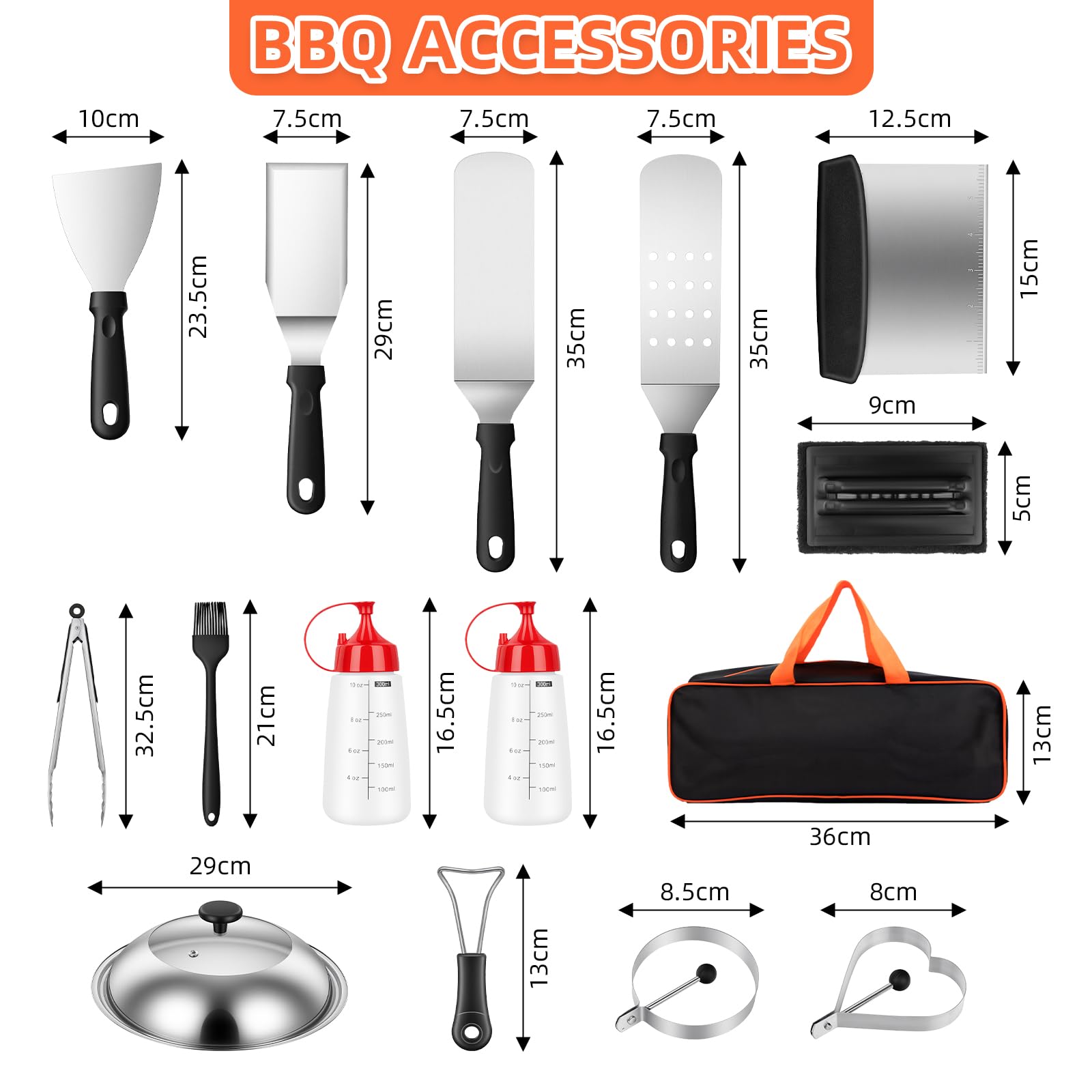 Barbecue Accessories Kit 14 PCS – Extra Thick Stainless Steel BBQ Tool Set with Spatula, Tongs, Burger Press & Basting Brush – Complete Griddle Utensils Gift for Outdoor Cooking & Men — view 7