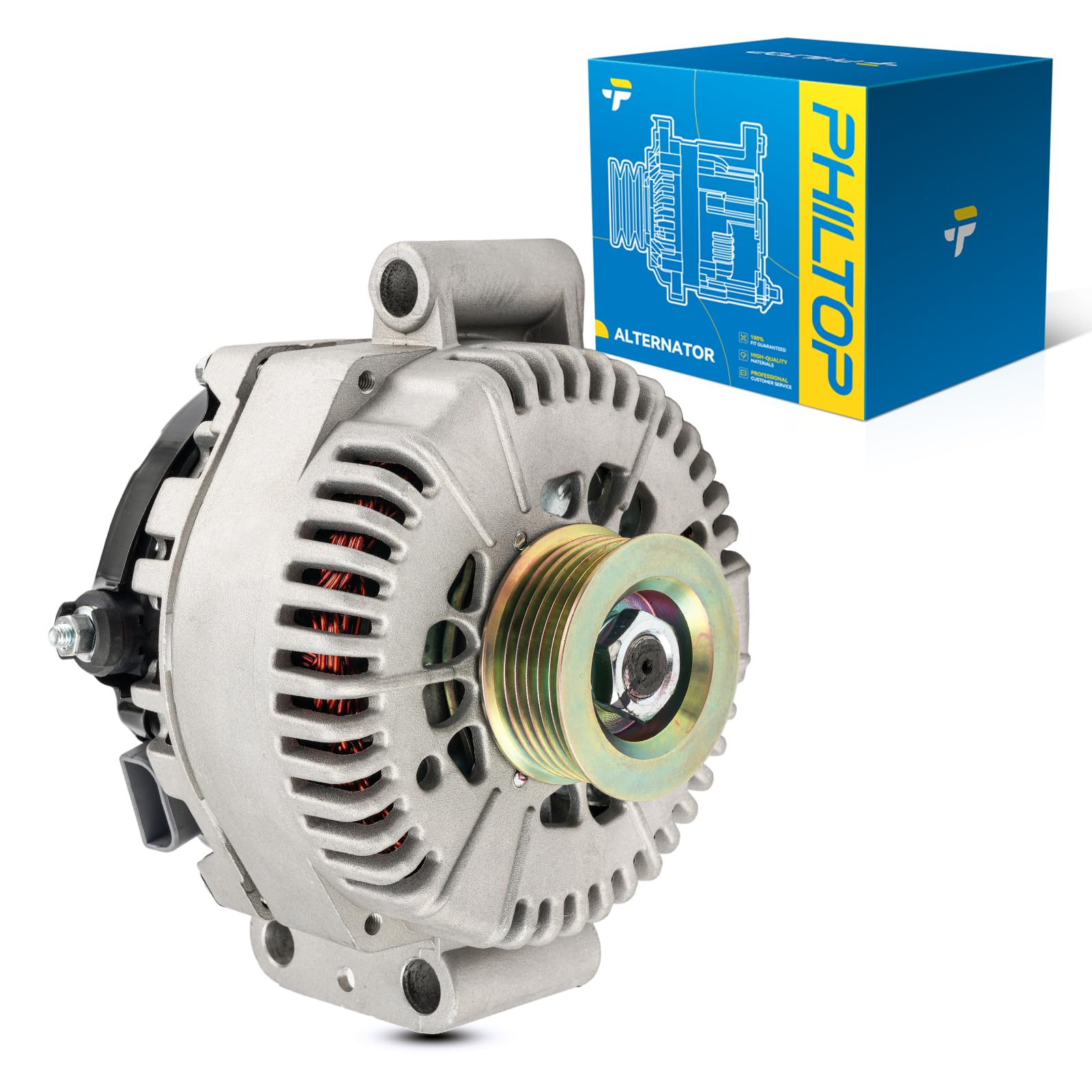 PHILTOP Alternator Compatible with Explorer 1997-2000 2002-2004 4.0L, Explorer 1996-2000 5.0L, Mountaineer 1997-2001, Mountaineer 2002-2004 4.0L Replace 7787NHO 12V 200Amp CW S6 6-Groove Pulley-image-32