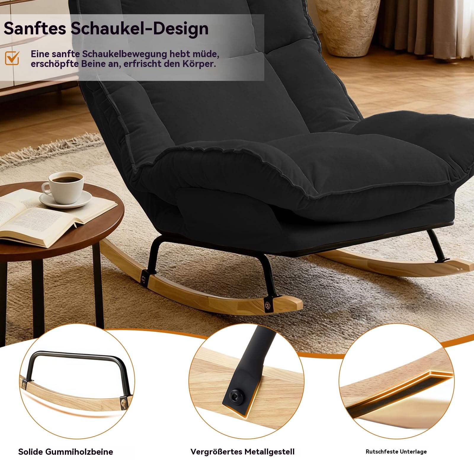 Extra große Schaukelstühle, Verstellbare Lounge-Stühle für Drinnen und Draußen mit Kissen für Arbeitszimmer, Wohnzimmer und Terrassen