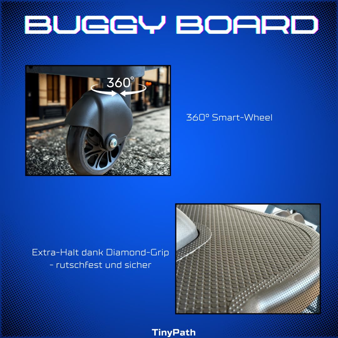 TinyPath Kinder Buggy Board - Universelles Trittbrett 14cm Sitz für alle Kinderwagen & Reisebuggys | Geschenkidee | Sicher, stabil & rutschfest | Einfache Montage | Kinderwagen-Zubehör