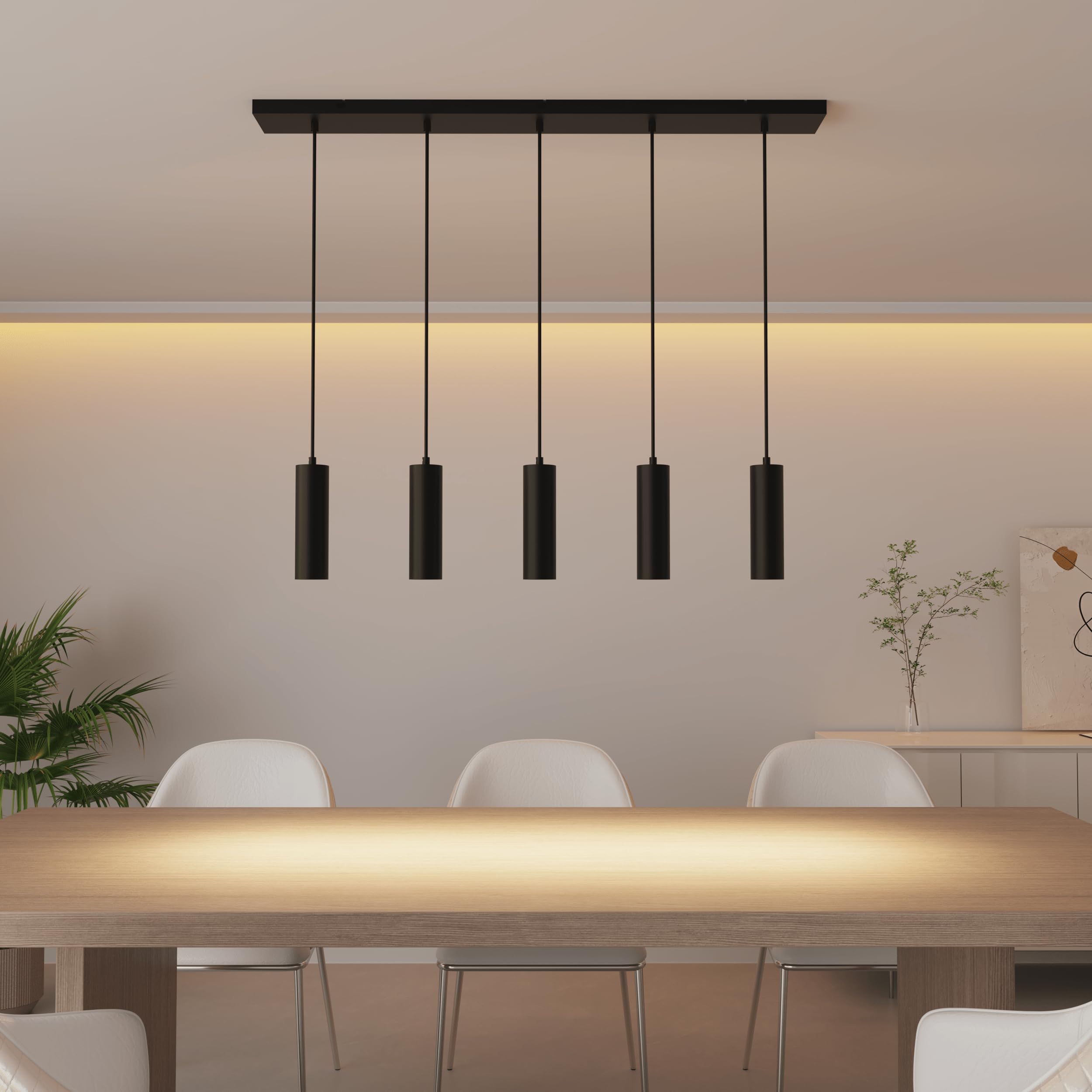 CALEX Pendelleuchte GU10, 5-flammig, Zylinder aus Aluminium, Höhenverstellbar, Matt Schwarz