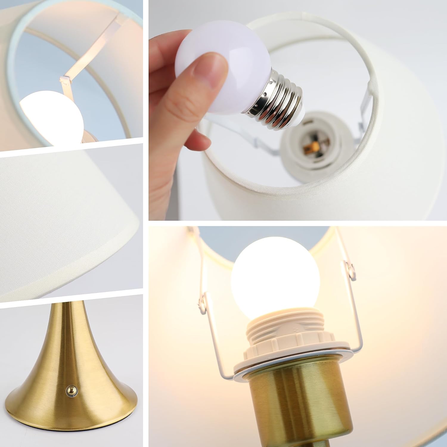 Mr.White Rechargeable Cordless Table Lamp with E26 LED Bulb, 5200mAh Battery Operated Portable Table Light with Fabric Shade, for Patio Restaurant Kitchen Bedside Living Room (Gold)