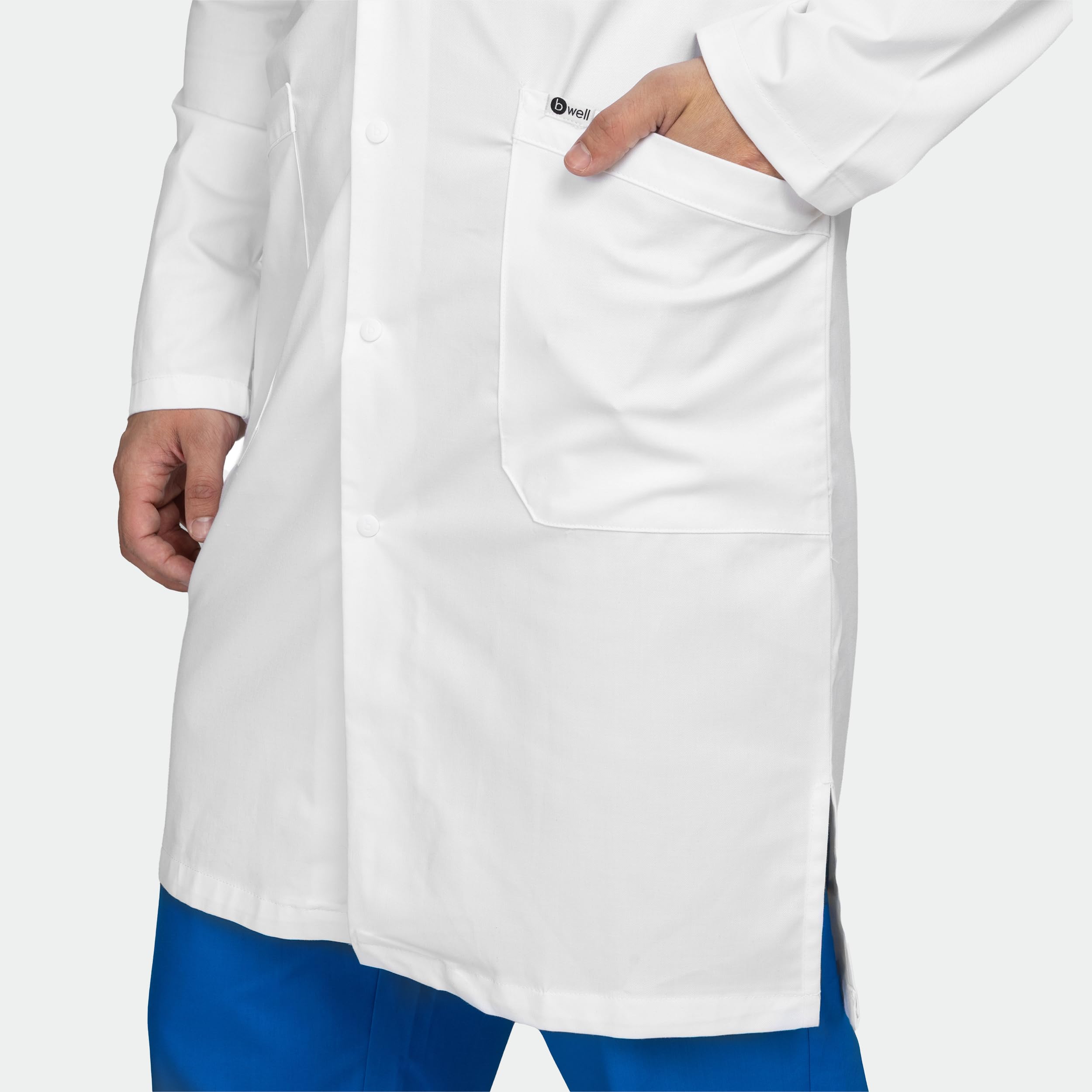 B-well Antonio Camice Laboratorio Uomo Cotone e Polyester Camice Medico Uomo con Maniche Lunghe, 3 Tasche e Fissaggio con Bottoni Automatici
