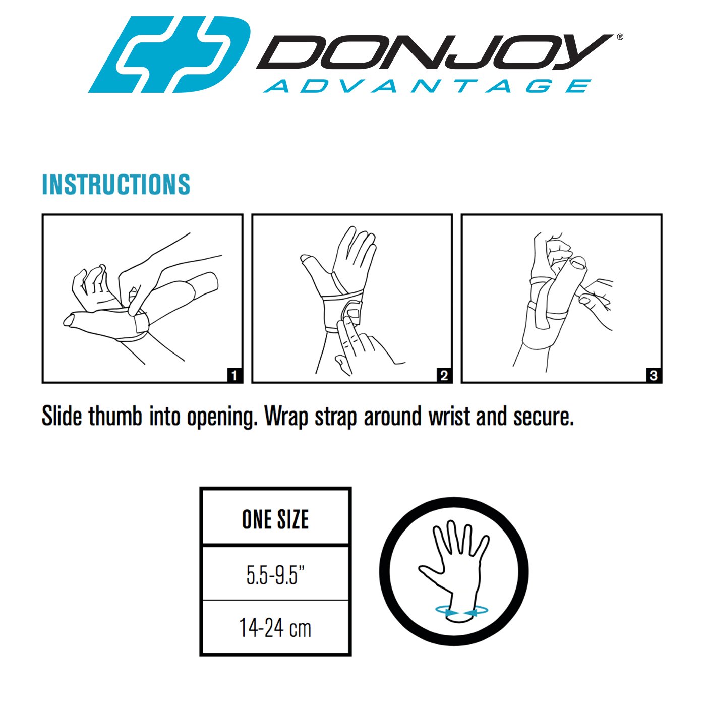 DonJoy DA161TB01-BLK Wrap Around Stabilizing Thumb Splint, Black, Adjustable, Fits 5.5" to 9.5"