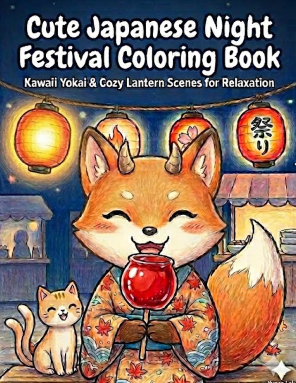 Cute Japanese Night Festival Coloring Book: Kawaii Yokai & Cozy Lantern Scenes for Relaxation (Kawaii Japanese Fox yokai Coloring Book)