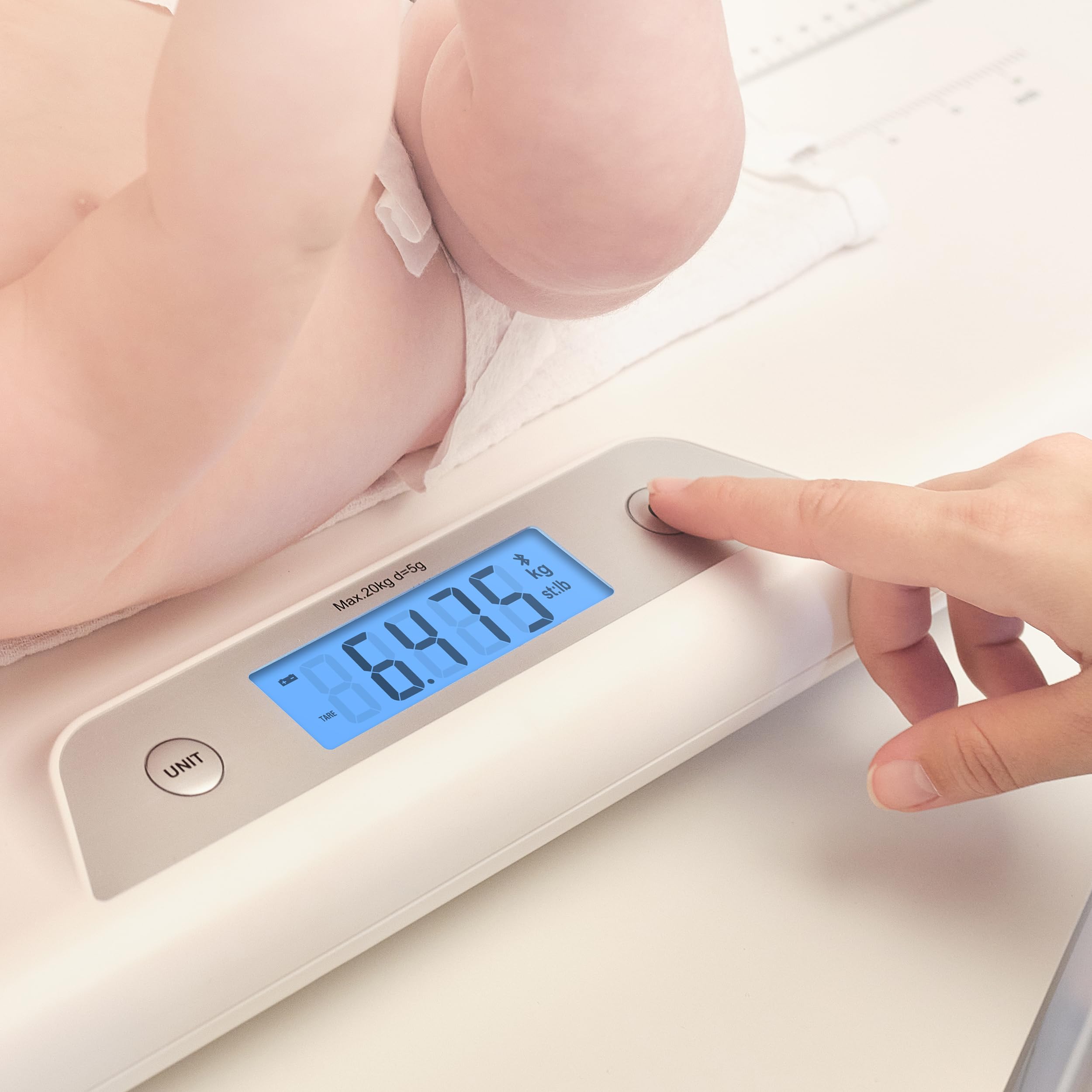 ETA MIMI Babywaage mit Smart App | Digitale Kinderwaage bis 20Kg | digitale LED Anzeige | LCD Display | Nullstell- und Tara-Funktion | hohe Ablesegenauigkeit | automatische Abschaltung I Weiß