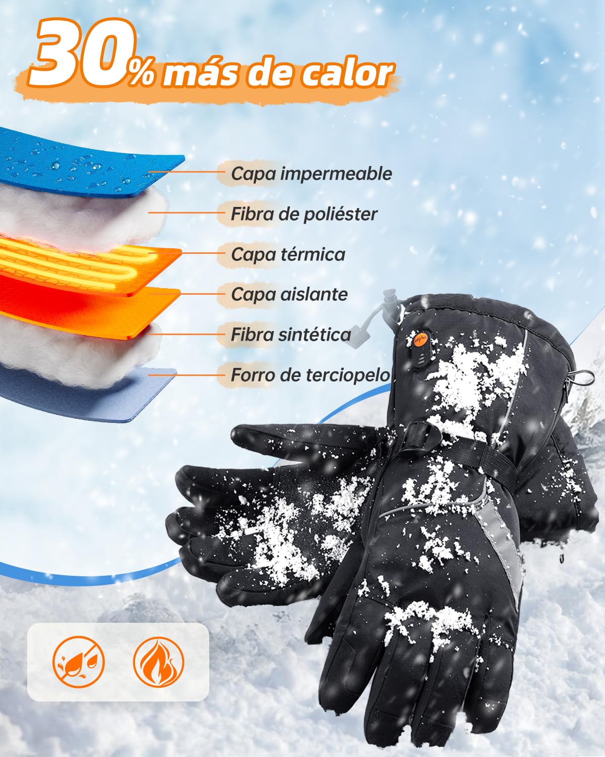 Guantes Calefactables Moto con Batería Recargable 7,4V 6000mAh Impermeables para Invierno Caza Senderismo Esquí