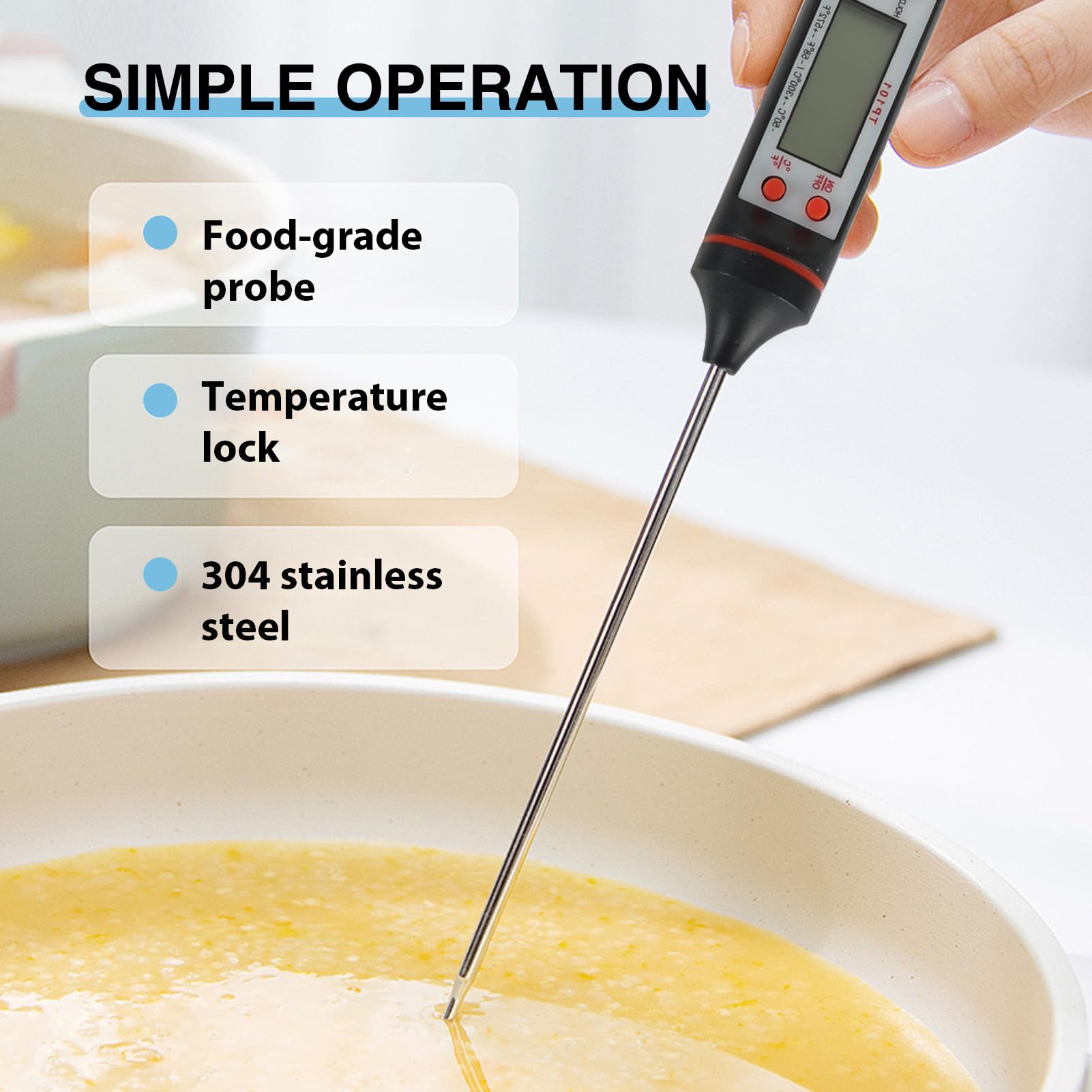 2 termómetros de cocina digital con sonda para barbacoa, carne, filete, pavo, vino y jalea, gran pantalla lcd, amplio rango de medición, apagado automático, entre - 50 ° C y + 300 °