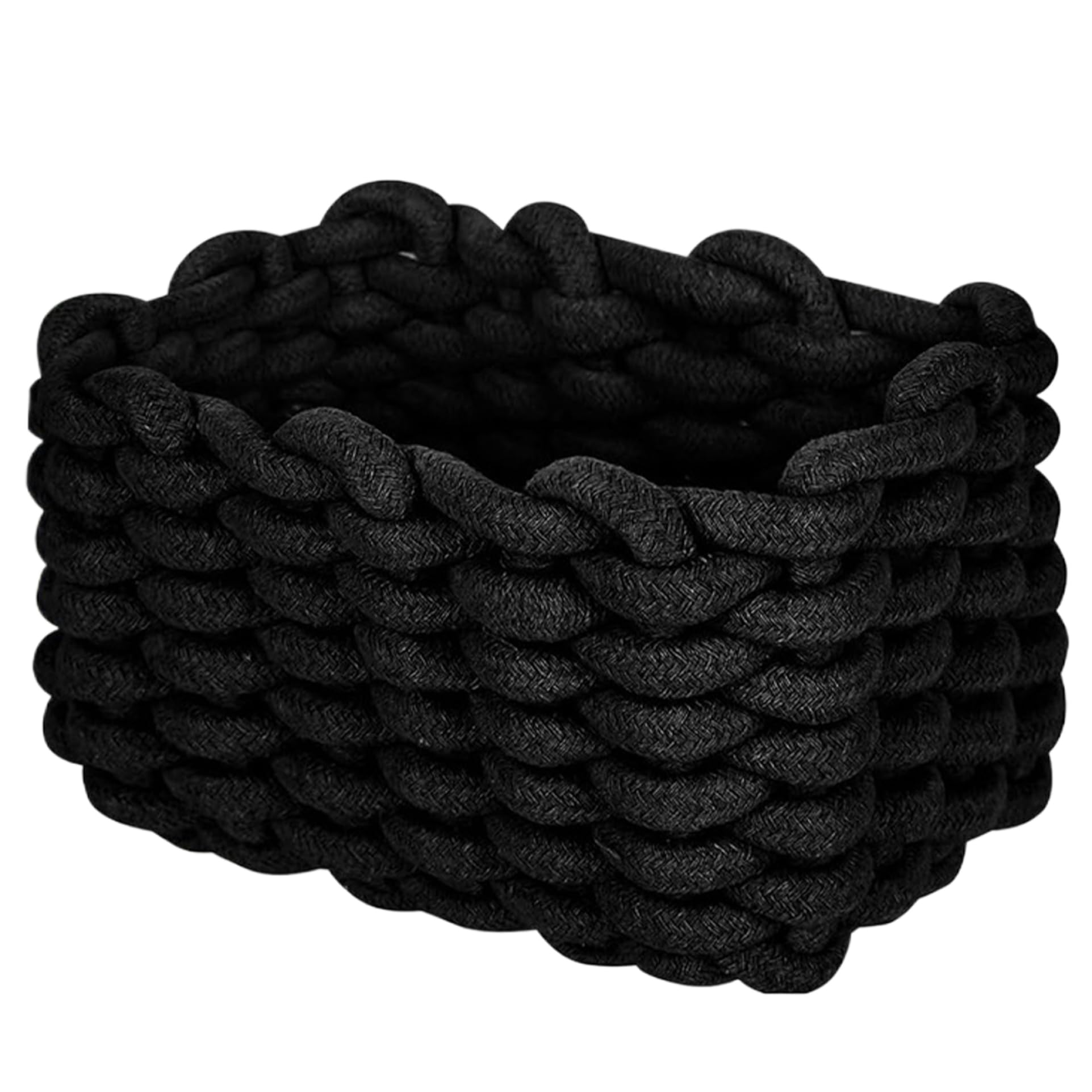 Storage Basket, 7.5x5.9x4.7" Braided Cotton Rope Storage Basket Rectangular Organizers for Shelves, Dog Toy Bin, Baby, Black Cotton Rope