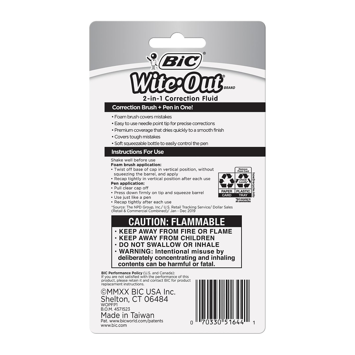 BIC WOPFP11 Wite-Out Fluide correcteur 2 en 1 Flacon de 15 ml Blanc
