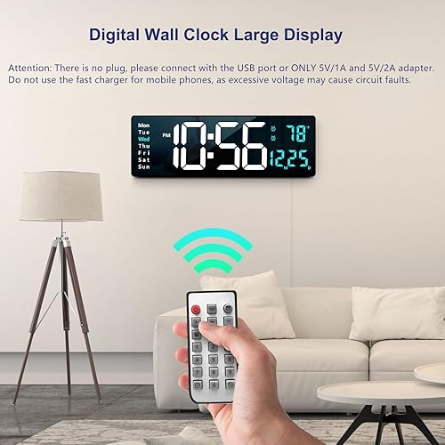 Miniatura 10 de Reloj de pared digital grande reloj de pared grande de 162 pulgadas reloj digital LED con control remoto para decoración de sala de estar regulador