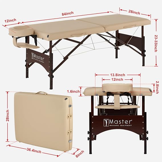 Master Massage Argo 71cm Portable Massage Table with Walnut Legs- Spa Bed for Tabletop Exercise & Massage- Beauty Tattoo Bed- Lash Table Cream