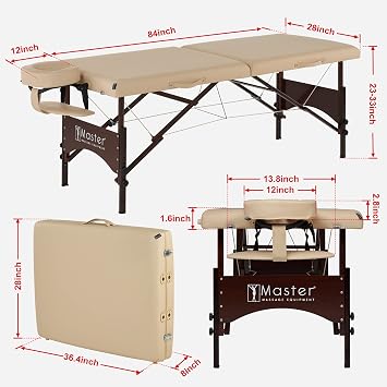 Master Massage Argo 71cm Portable Massage Table with Walnut Legs- Spa Bed for Tabletop Exercise & Massage- Beauty Tattoo Bed- Lash Table Cream