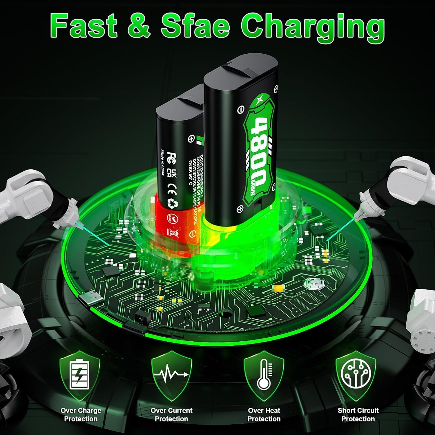 Batterie pour Xbox One/Xbox Series S/X, 6 couleurs, mode LED RVB, station de charge rapide, 2 batteries de 4800 mWh pour manette Xbox Series S/X/Xbox One/S/X/One Elite
