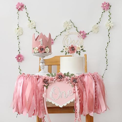 Vista 11 de Juego de decoración de primera fiesta con diseño de margaritas bohemias para silla de bebé, decoración de primera fiesta con adorno de pastel hecho