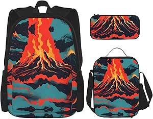 Amazon.com | DRTGEDS Volcano Backpack With Lunch Box 3 In 1 Set With ...