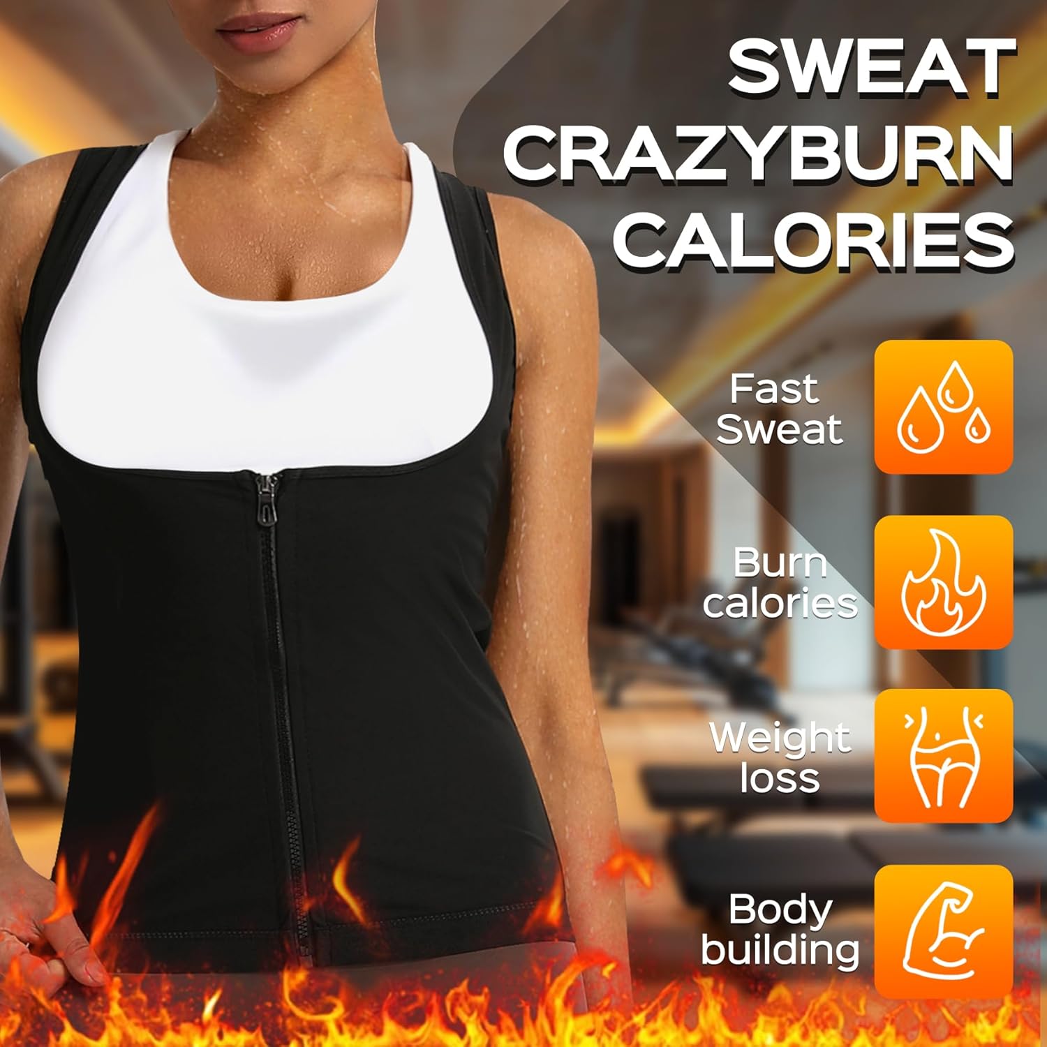 Sauna Suit for Women Shaper Vest Waist Trainer Sweat Sauna Shirt for Women Workout Tank Top with Zipper - Image 2