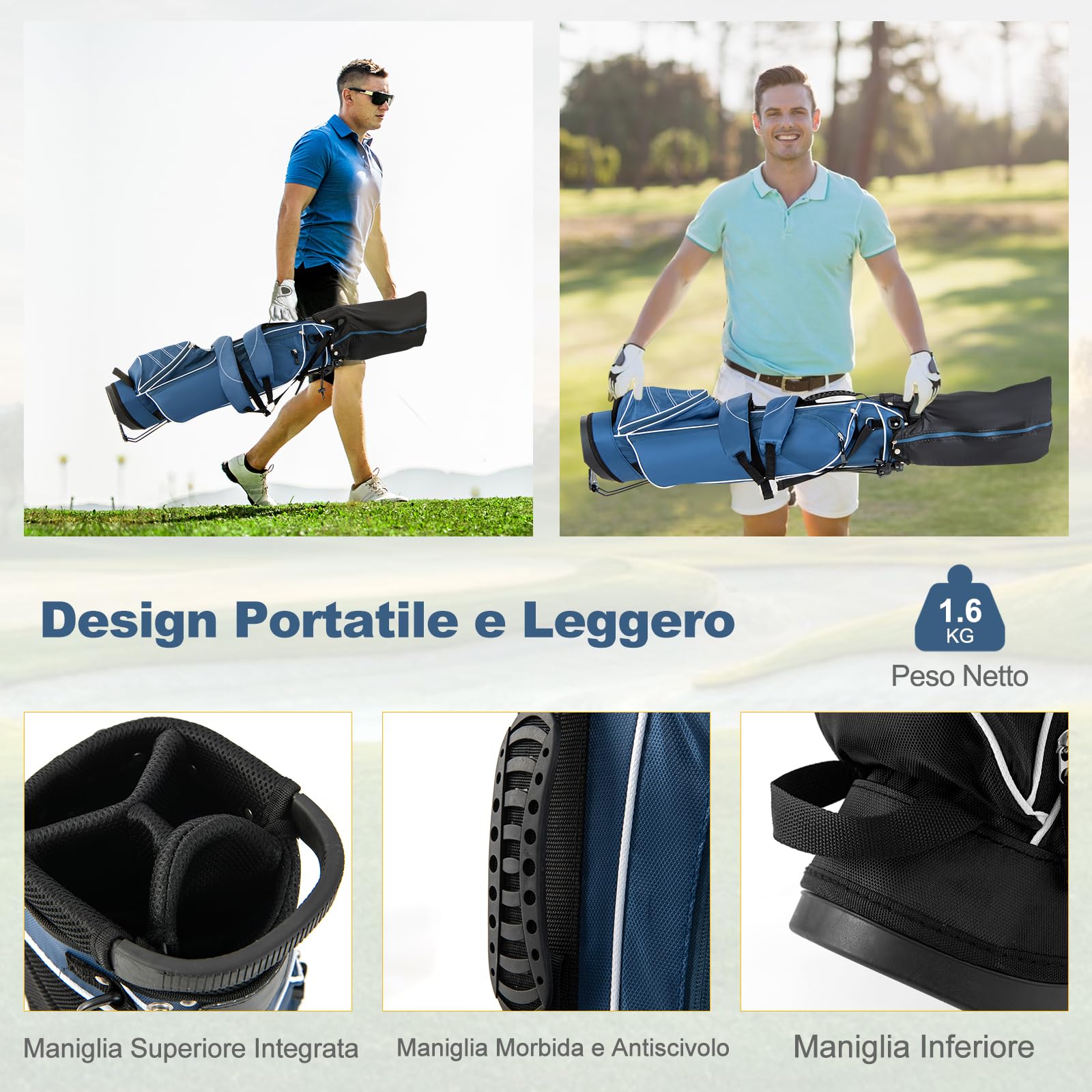 GYMAX Borsa da Golf, Sacca da Golf con Cavalletto, 20,5 x 14 x 125 cm