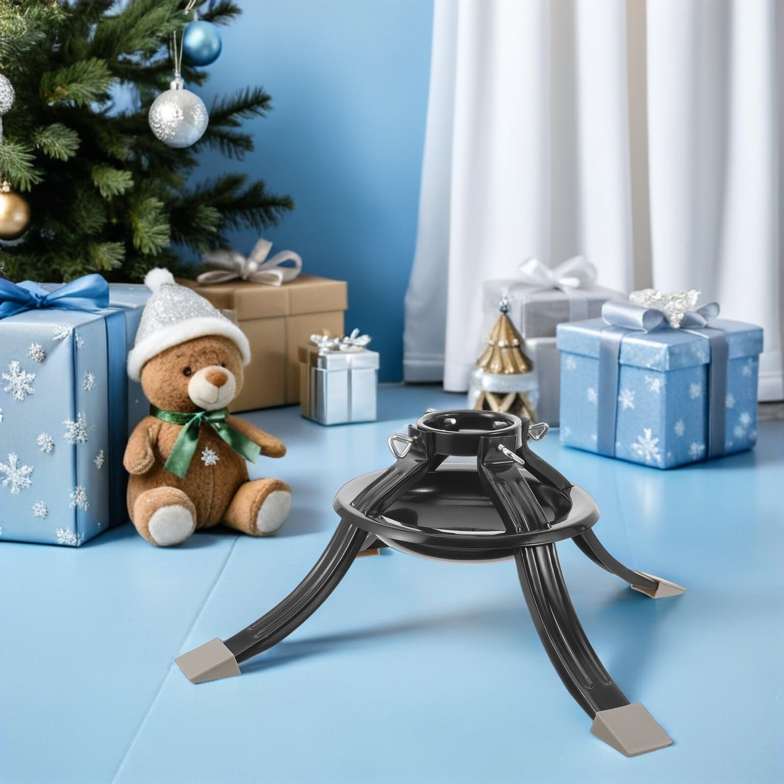 Cabilock Base del Árbol de Navidad de Hierro Forjado Soporte Redondo Ajustable con Tensor de Pernos Accesorio para Soporte de Árbol para Exhibiciones Navideñas de Árboles Reales