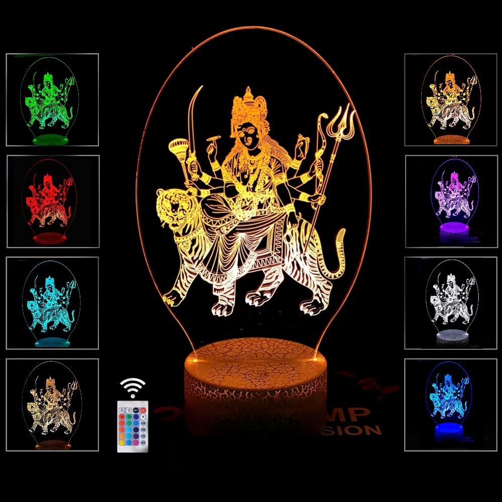 RMOR3D Illusion Night Light for Hindu GOD Best Gift Idea Diwali for Friends & Family-Cool Home Office Bedroom Decor with Touch Sensor 16 Color Mode (Goddess Durga)