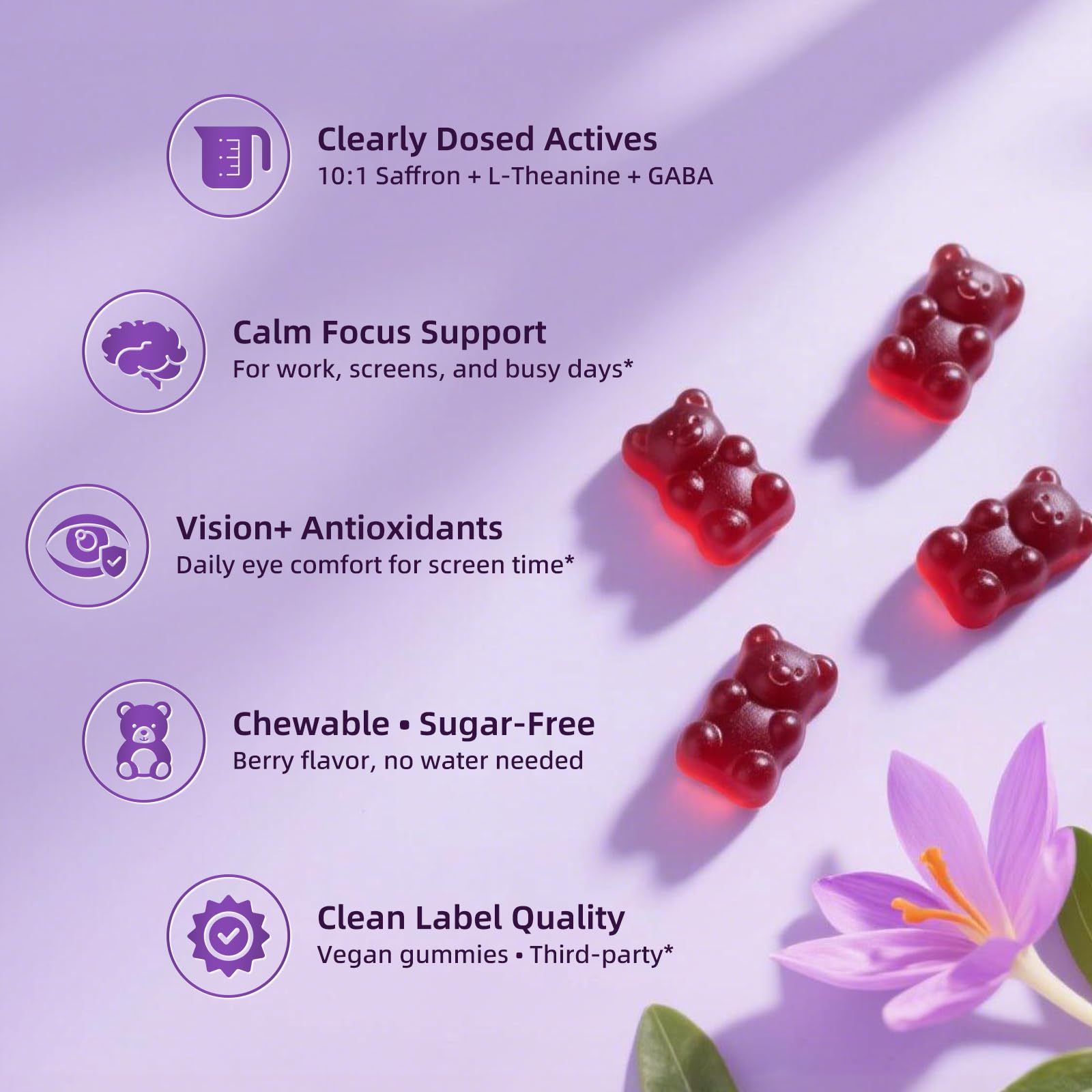 Lukaree Saffron Gummies Extract 88.5mg with L-Theanine 200mg, GABA, 2 Pack — Amazon image 3