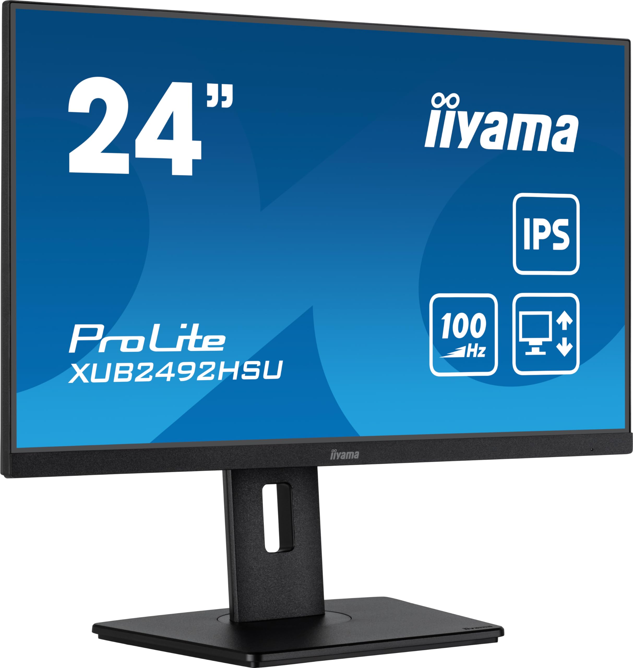 iiyama Ecran PorLite XUB2492HSU-B6, 23,8" Slim, IPS, 1920x1080 @100Hz, 0.4ms, 250 CD/m², 1300:1, Haut-parleurs, 1xHDMI, 1xDisplayPort, USB-HUB, réglable en Hauteur + Pivot, TCO - 3