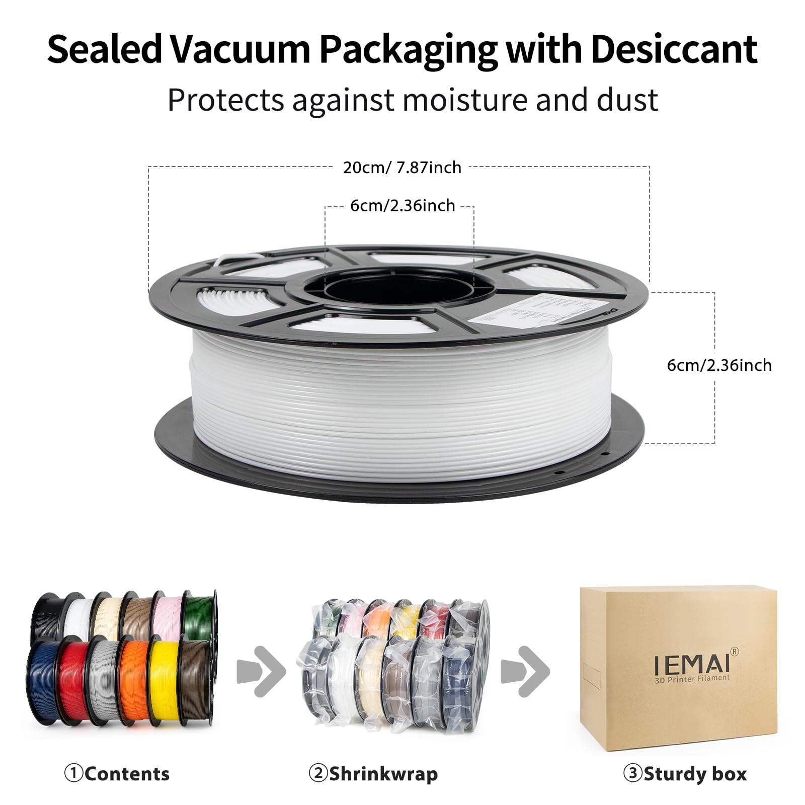IEMAI PETG Filament 1.75mm 12Kg, Noir/Blanc/Rouge/Orange/Jaune/Rose/Peau/Marron/Argent/Vert Militaire/Bleu Marine/Chocolat, PETG Filament Pour Imprimante 3D, Précision Dimensionnelle +/- 0.02mm
