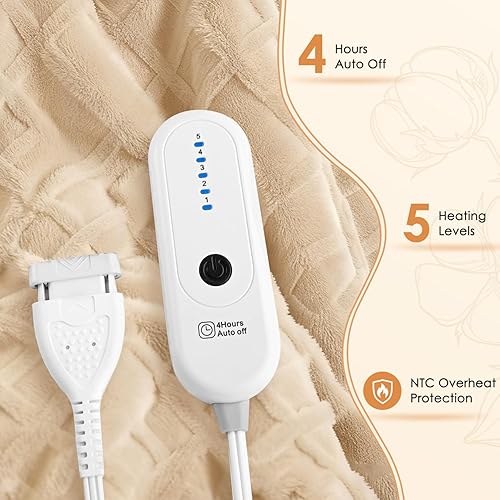 Vista 31 de Manta térmica, manta eléctrica con 5 niveles de calefacción y apagado automático de 4 horas, manta de calentamiento rápido de sherpa súper suave