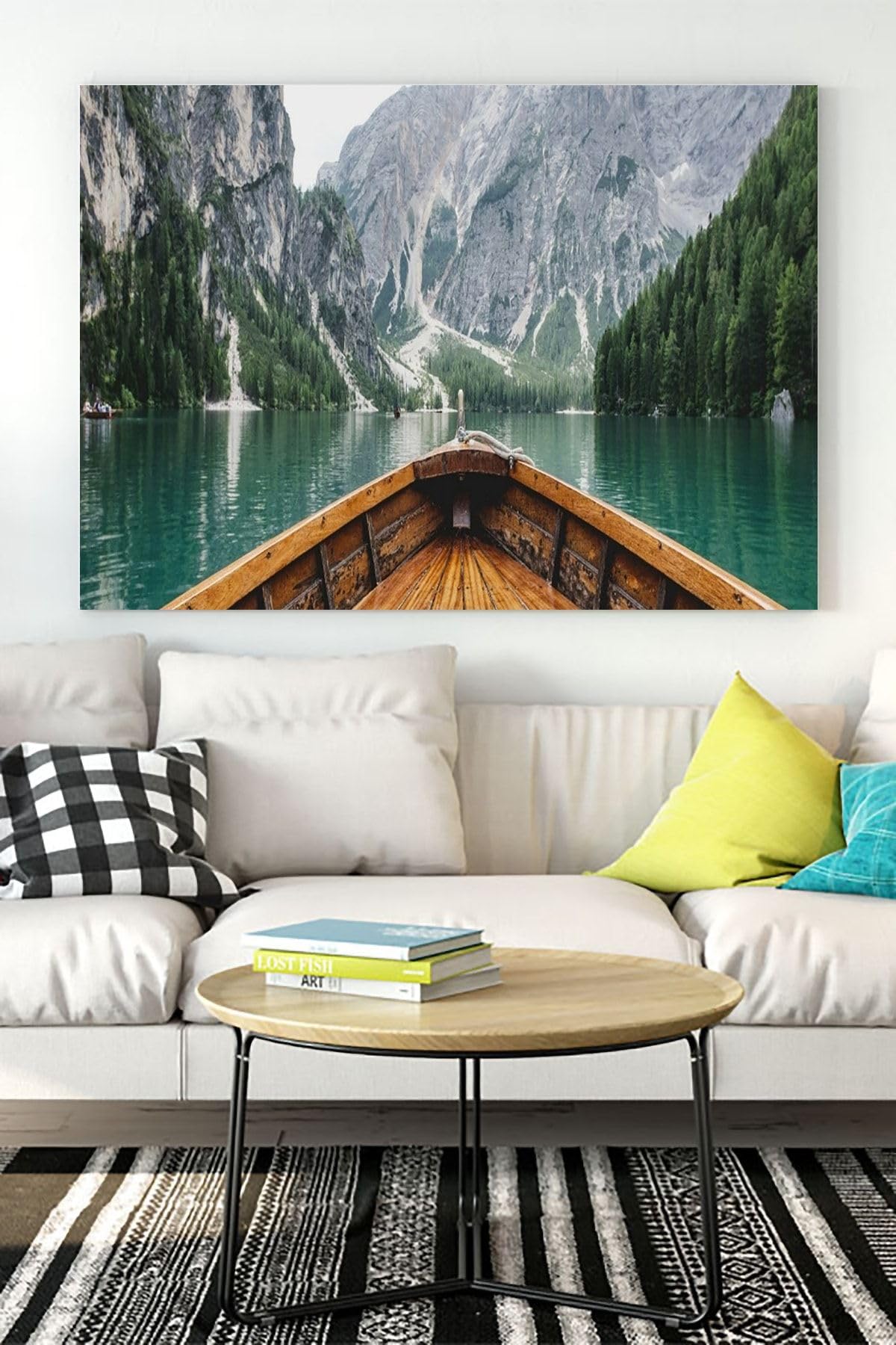 Postermanya (pster15797) Tekne Ve Göl Manzara Kanvas Tablo 50 x 70
